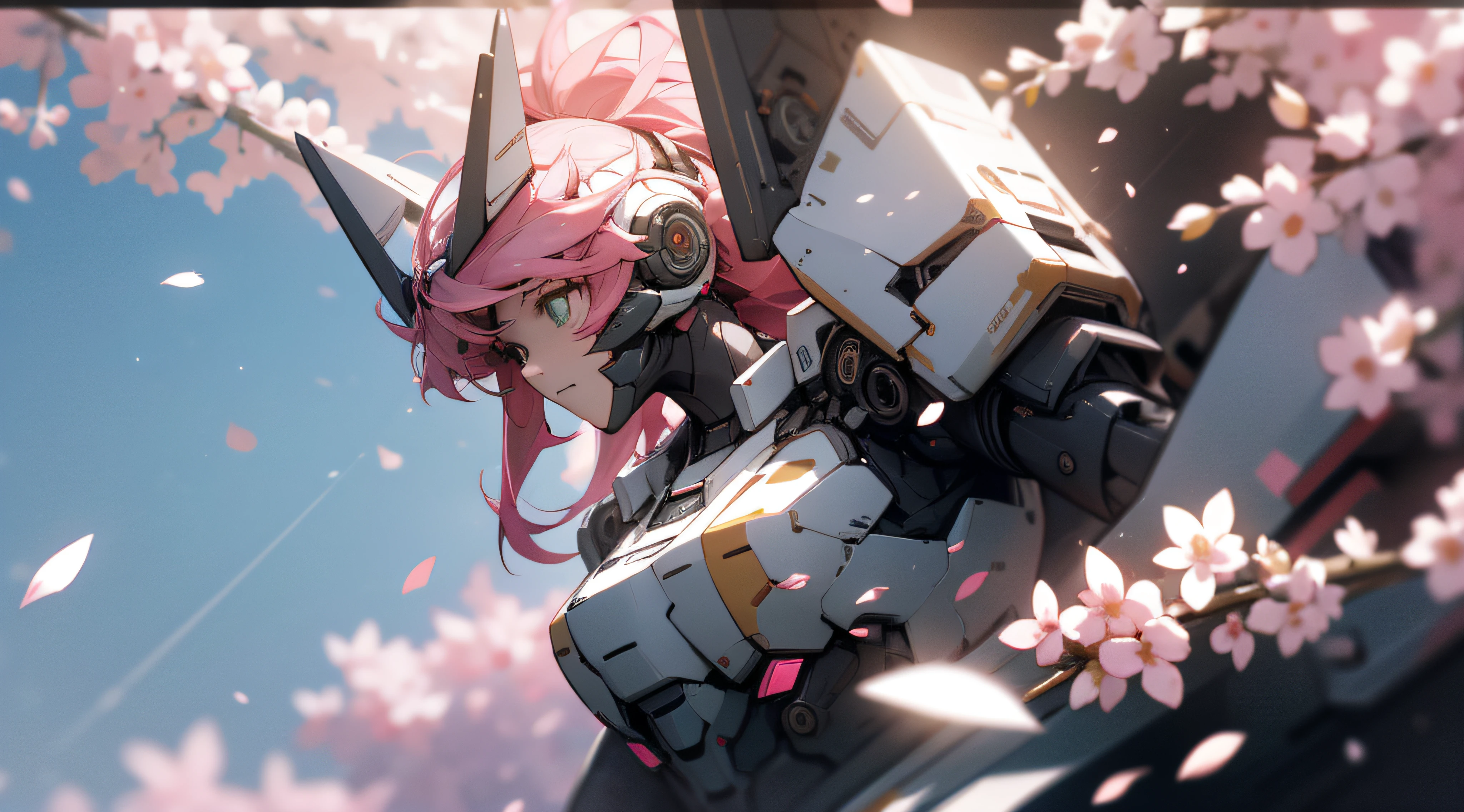 ((Best quality)), ((Masterpiece)), (Detailed:1.4), 3D,mechs，In pink，vibrant with colors，Cherry blossom petals float to zero， A beautiful cyberpunk female figure，Thick hair，light particules，Pure energy chaos anti-technology，hdr（HighDynamicRange），Ray traching,NVIDIA RTX,Hyper-Resolution,Unreal 5,Subsurface scattering,PBR Texture,Post-processing,Anisotropic filtering,depth of fields,Maximum clarity and sharpness,Multi-layered textures,Albedo and specular maps,Surface coloring,Accurately simulate light-material interactions,perfectly proportions,rendering by octane,twotonelighting,largeaperture,Low ISO,White balance,the rule of thirds,8K raw data