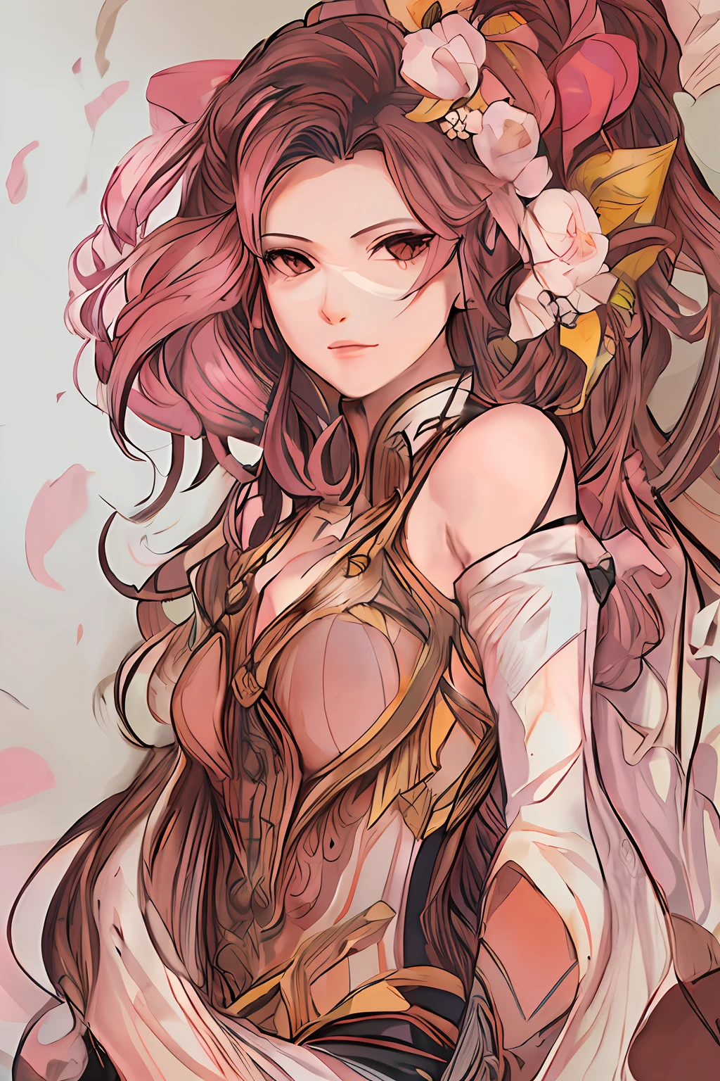 there is a drawing of a woman with long hair and flowers in her hair, drawn in the style of artgerm, artgerm. high detail, artgerm portrait, extremely detailed artgerm, artgerm lau, artgerm detailed, artgerm style, artgerm comic, in style of artgerm, artgerm and rossdraws