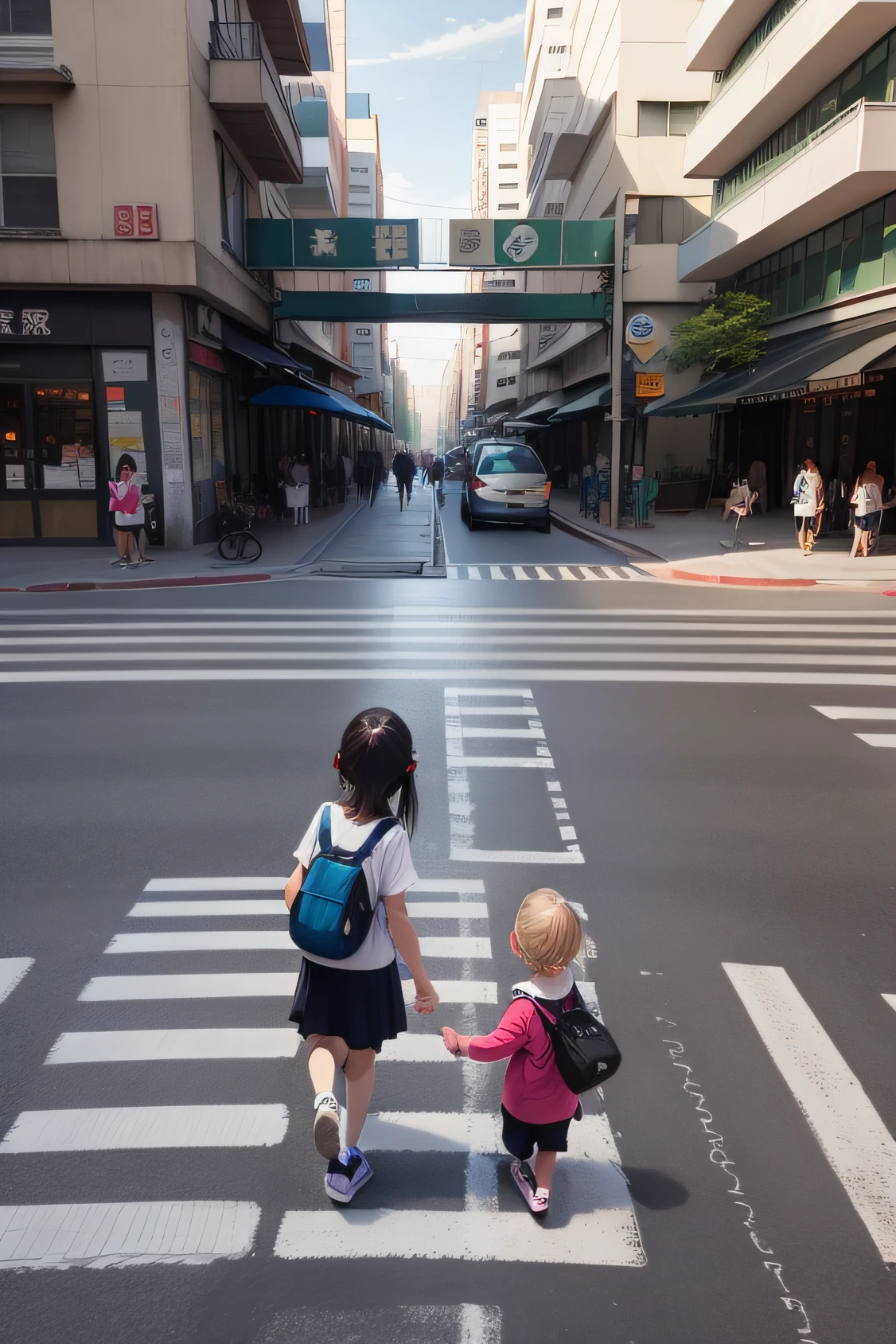 城市,zebra crossings,Rough hand painted,Children's drawing