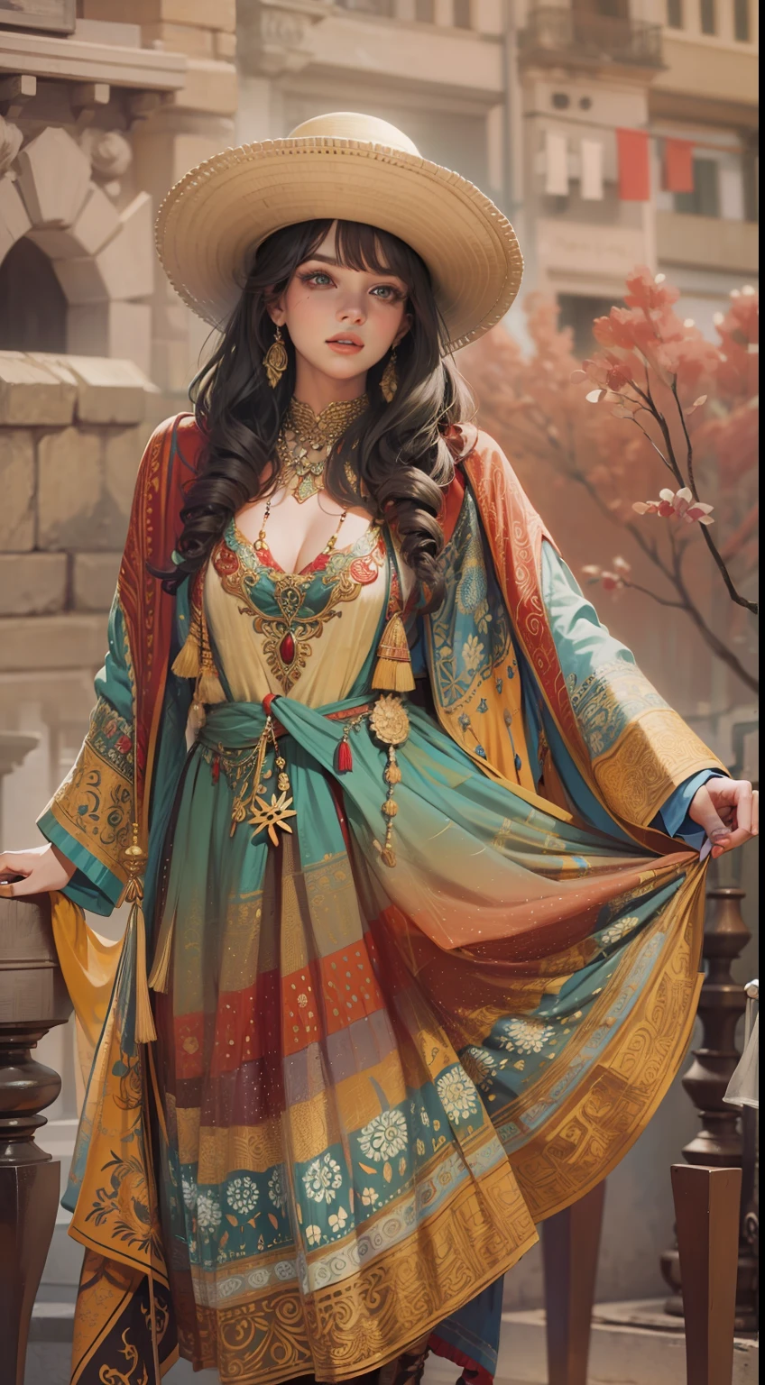 Beautiful woman in intricate Vintage Bohemian Outfit