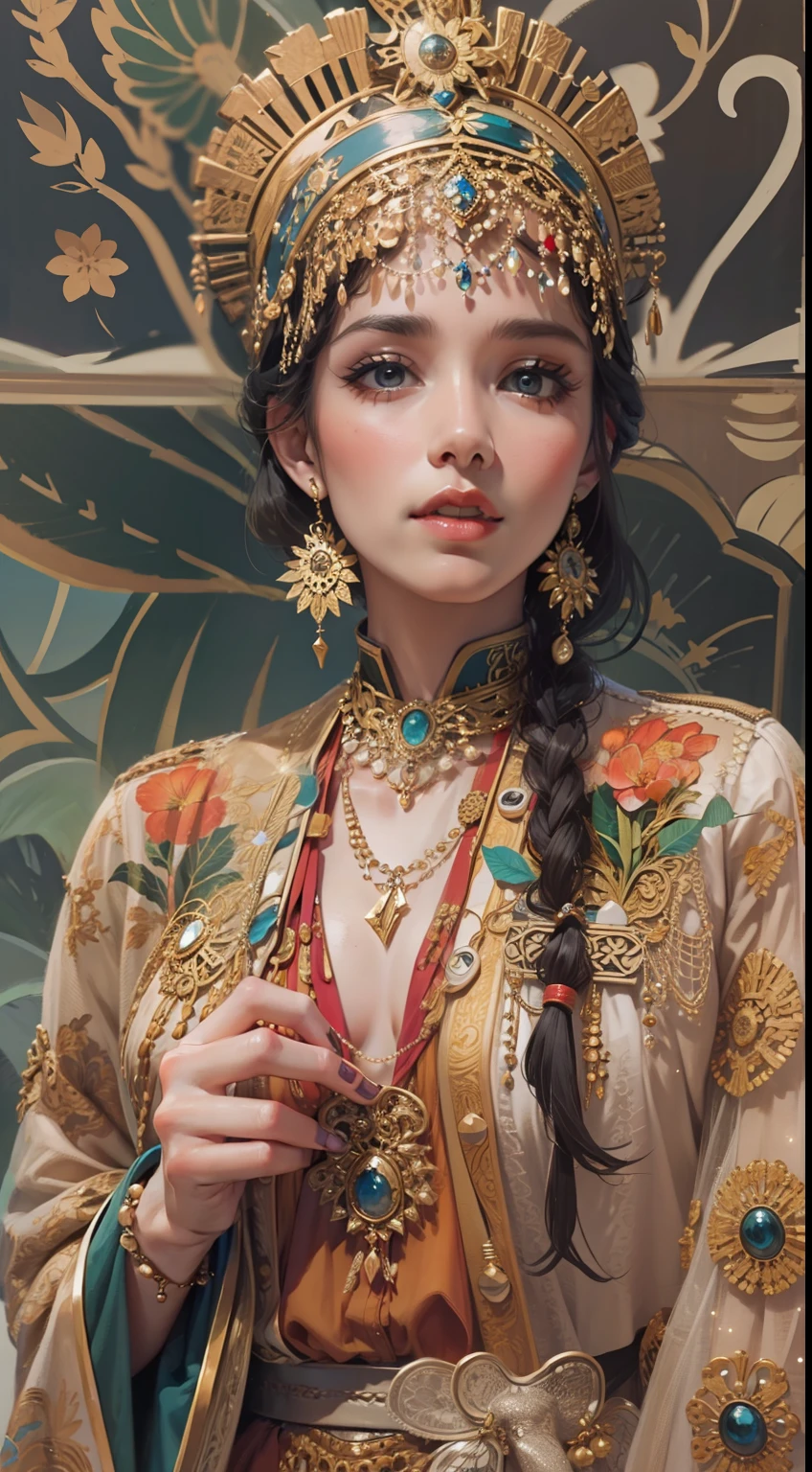 Beautiful woman in intricate Vintage Bohemian Outfit