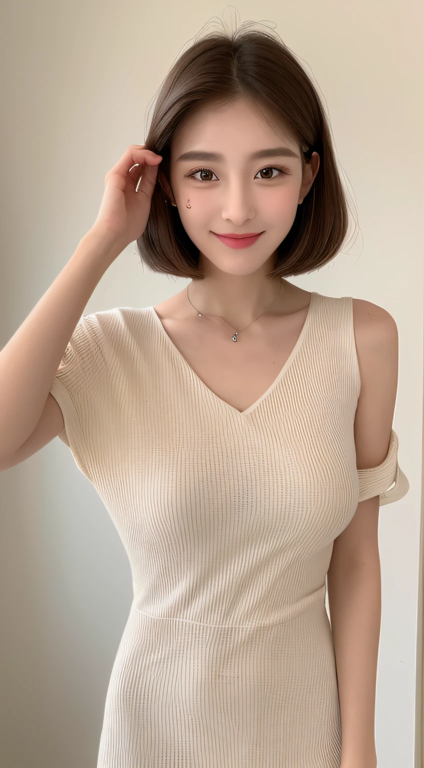 ((Best Quality, 8K, Masterpiece: 1.3)), 1girl, Slim Abs Beauty: 1.3, (Hairstyle Casual, Big Breasts: 1.2), Dress: 1.1, Super Fine Face, Delicate Eyes, Double Eyelids, Smile, Home