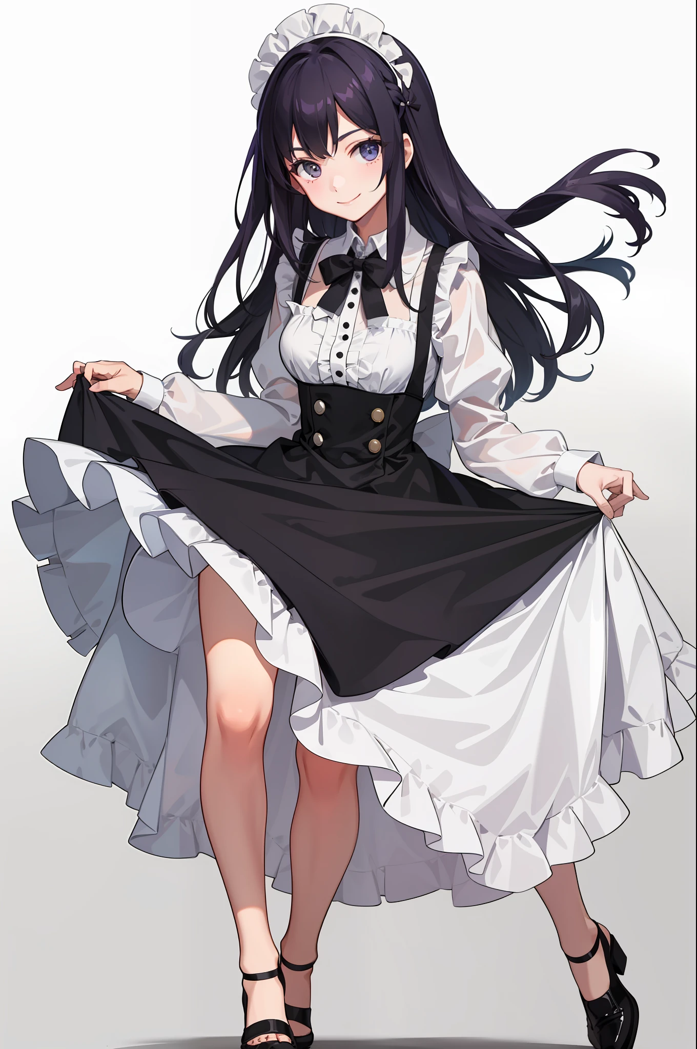1girl in、A smile、A delightful、skirt by the、(small tits)Chilarism、doress、pinafore、Maids、hair adornments、