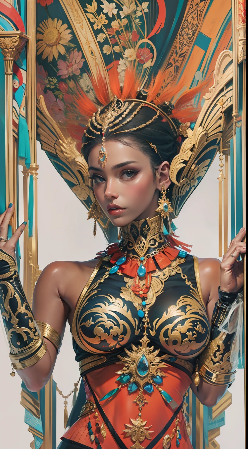 Beautiful woman in intricate Bold and Abstract Outfit