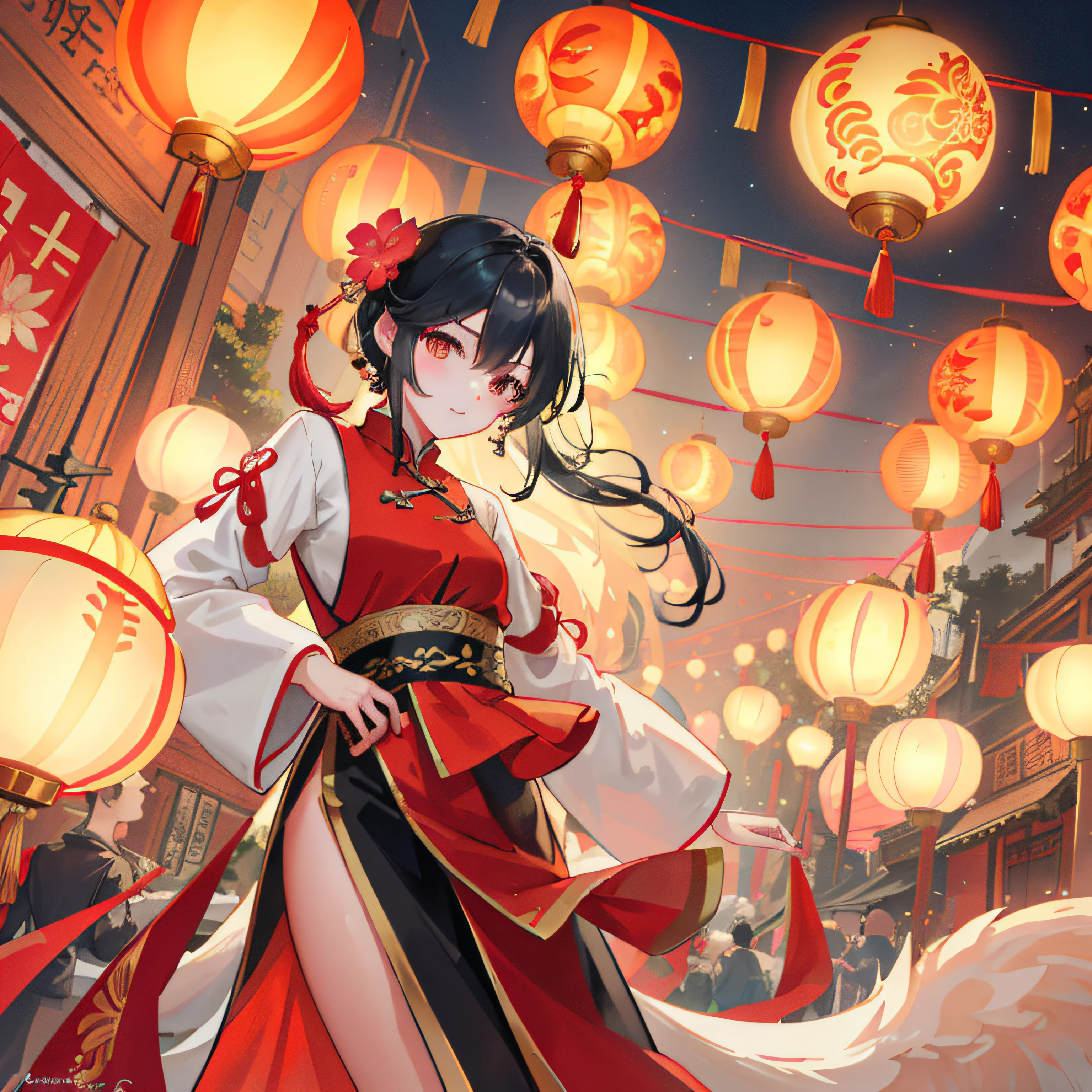 Photos taken from a video game of a Chinese temple, dreamy Chinese towns, evening lanterns, floating chinese lampoons, Rosla global lighting, ross tran. scenery background, Lanterns, dreamland of chinese, 🌺 CGSesociety, inspired by Andreas Rocha, [ trending on CGSociety ]!!, by Yang J, inspired by Liam Wong, author：Shitao