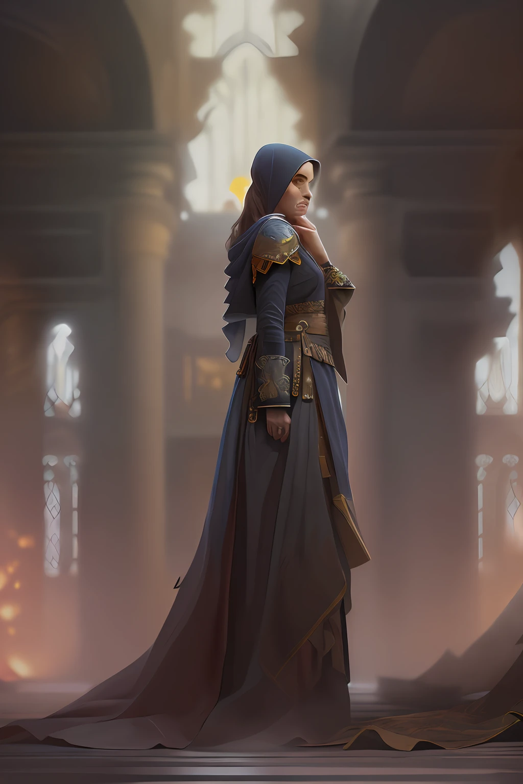 vivid lighting, Side view of a huge ruined room, There is a battle going on, A ruined platform, war, Duo of a woman and a man, side-view, Hi-Def, ultradetail, European facial features, realeme fentezi, Pattern, portraite of a, side glance: woman's, 46 years old, dark brown long hair, dark eyes, Frowning, A fighting look into the distance, dressed in an old shabby gray cloak,Beautiful handkerchief, wrapped around her head, Hands raised up, Clarity: 8 months, scenery: side view Huge throne room with large windows, A 36-year-old woman in an old raincoat stands near a throne, Ao fundo, Near the throne, A man hugs a woman by the shoulders, Rear side view: A man hugs a woman by the shoulders, Standing behind the throne of steam (((male)), fashion photography, (Full portrait), (half), 独奏, Detailed background, Detailed Face, (stonepunkAI, Stone theme:1.1), wise, (beautiful hair, braid: 0.2), shaman, The partition is harsh, mysterious, (Gorgeous face), Stunning, The head is tilted upwards, (calm expression on his face), Calm, Intimate Interaction. detailed clothes, realistic skin texture, Clear Focus, voluminous lighting, Good moments, Good shadows, sub-surface Scattering, Complex, Highly detailed, ((film)), dramatic, (Highest Quality, Award-winning, Masterpiece: 1.5), (Realism) Next to them are two men with long hair, wlop and andrei riabovitchev, tuomas korpi and wlop, Darius Zawadzki and Tom Bagshaw, Donato Giancola and Tom Bagshaw, James Gurney and Andreas Rocha, rob rey and kentarõ miura, andreas rocha and john howe ,Highly detailed face and body portrait by WLOP. DND Fantasy Art Ilya Kuvshinov's Extremely Beautiful Style on Greg Rutkowski in Armor Oil painting from the 1970s Full-length illustration Clear focus Norman Rockwell Pixiv Trending Concept Fanbox High-quality cinema Model Madison Beer as Ariana Grande Popart, Thomas