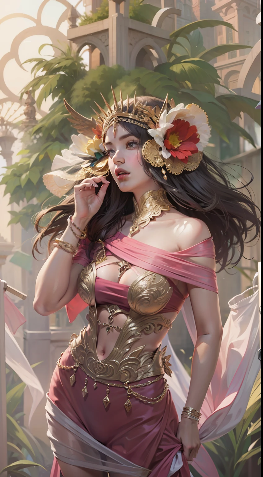 Beautiful woman in intricate Modern Romantic Outfit