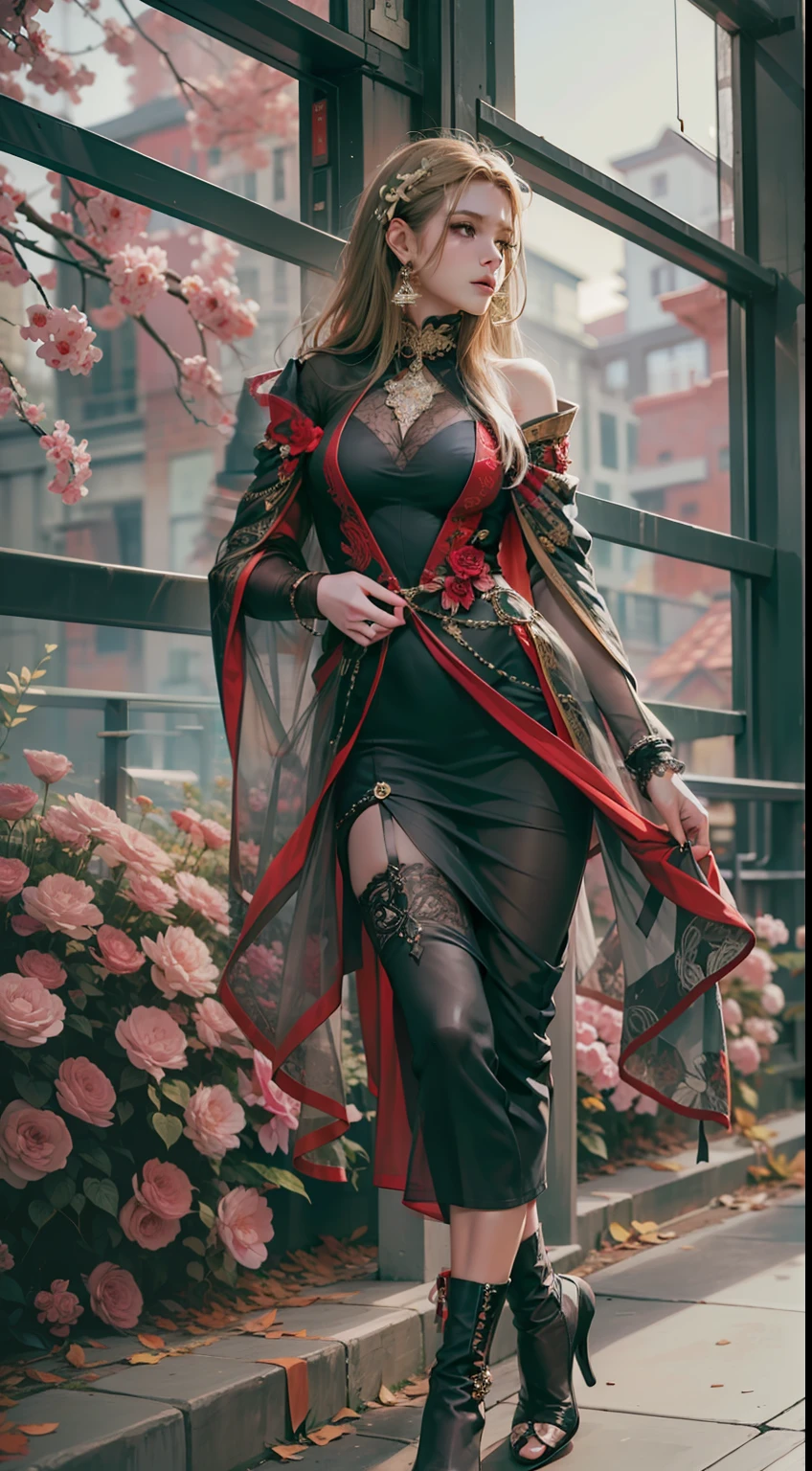 Beautiful woman in intricate Modern Romantic Outfit