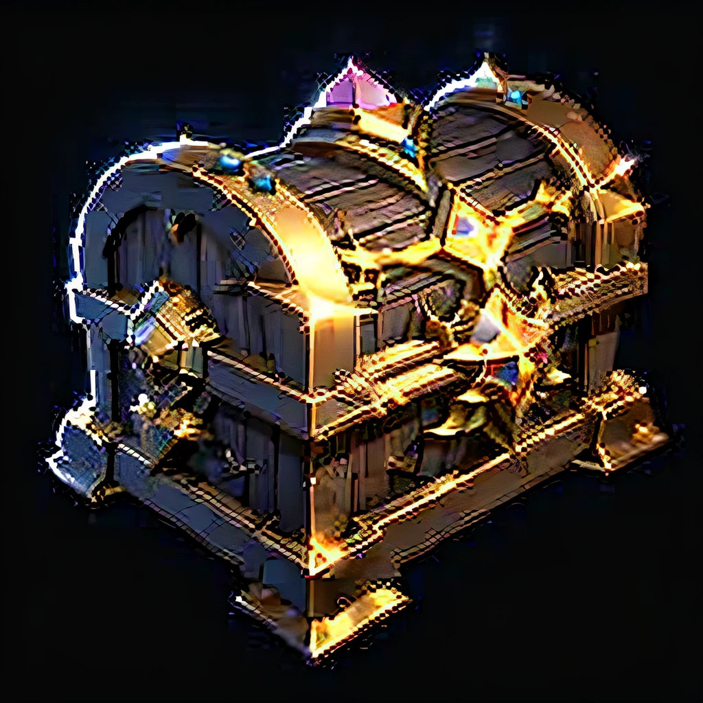 tmasterpiece,with black background,A wooden treasure chest decorated with metal is in the center,Shine with gold,Creates an atmosphere of mystery,Its structure is clearly visible。