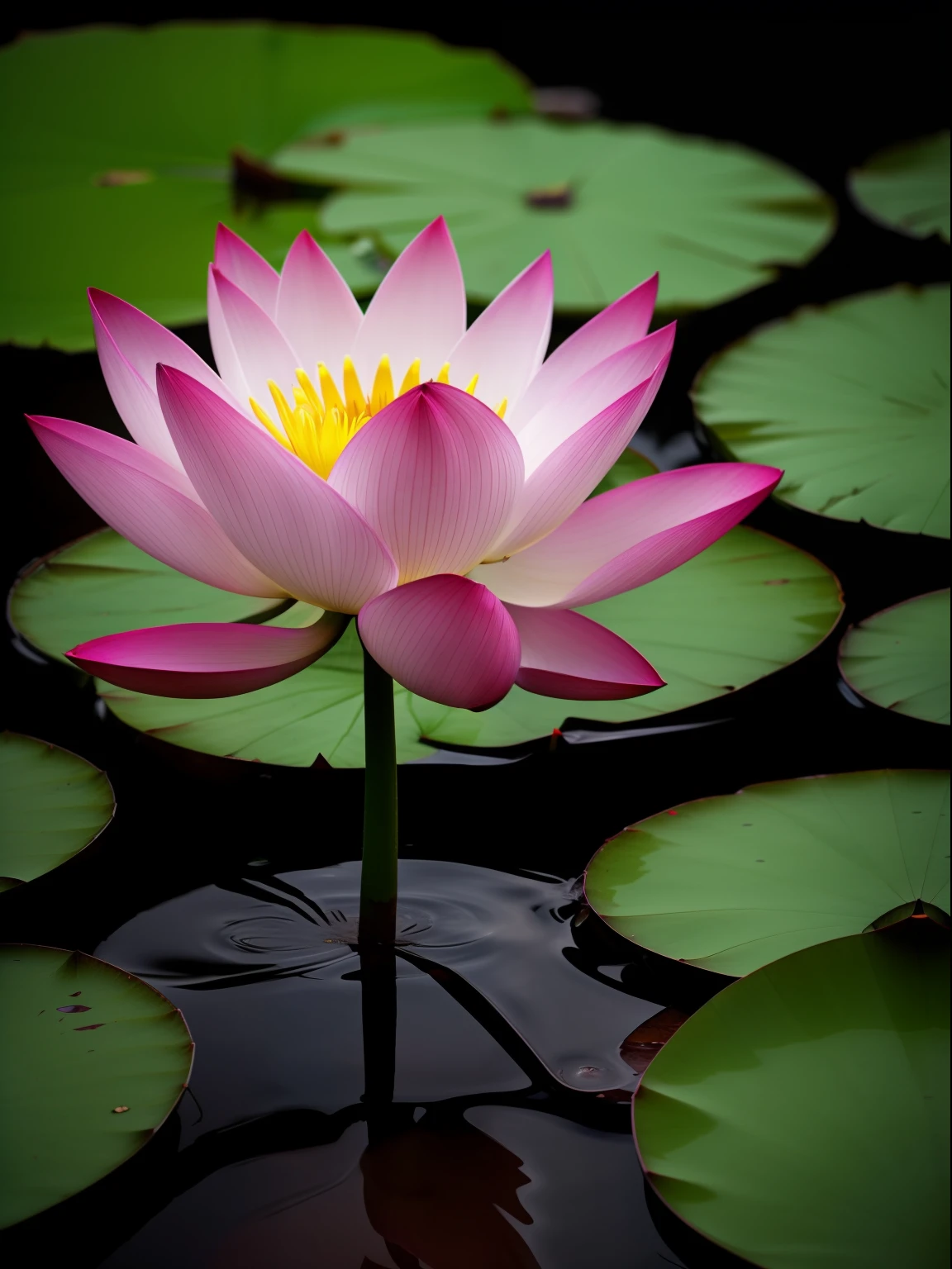 02 lotus flower, deep dark background, focus, 4k, hdr