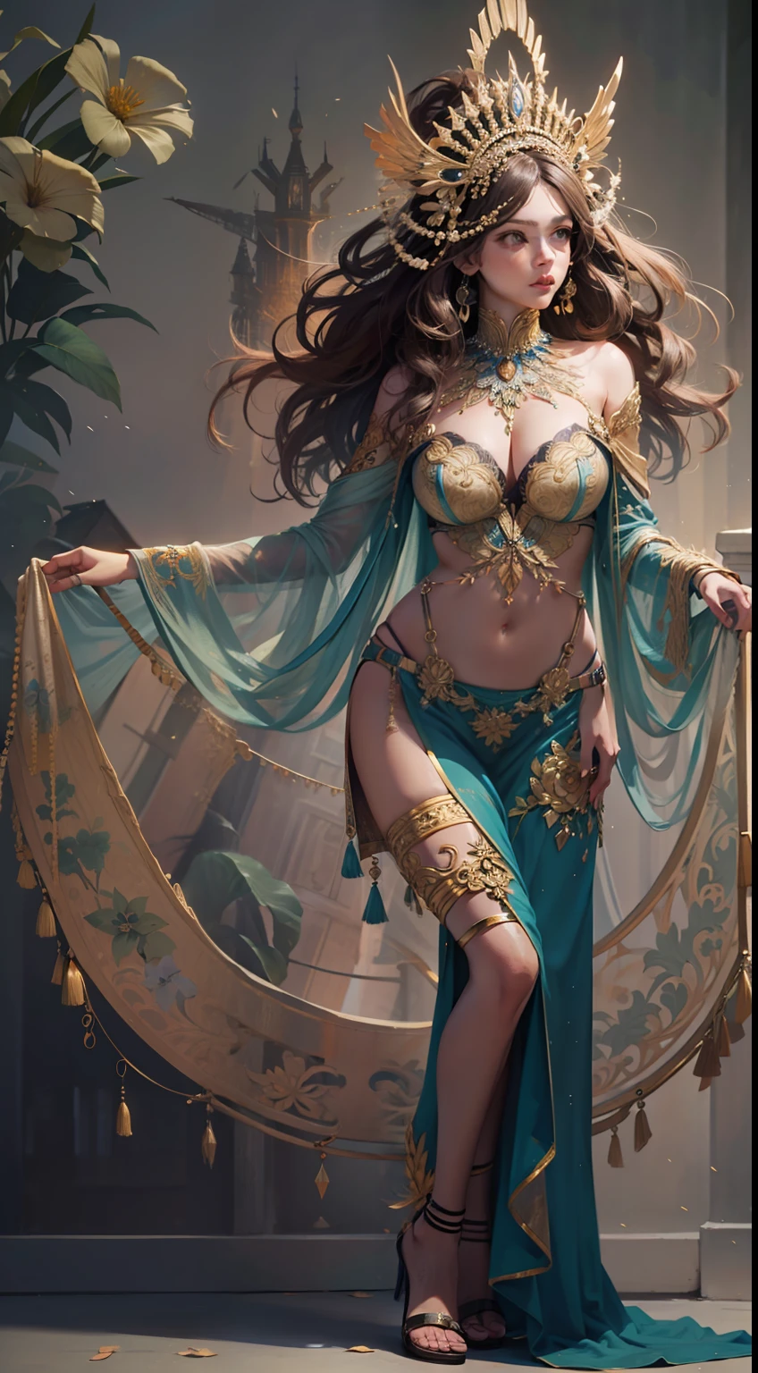 Beautiful woman in intricate Artistic and Creative Outfit