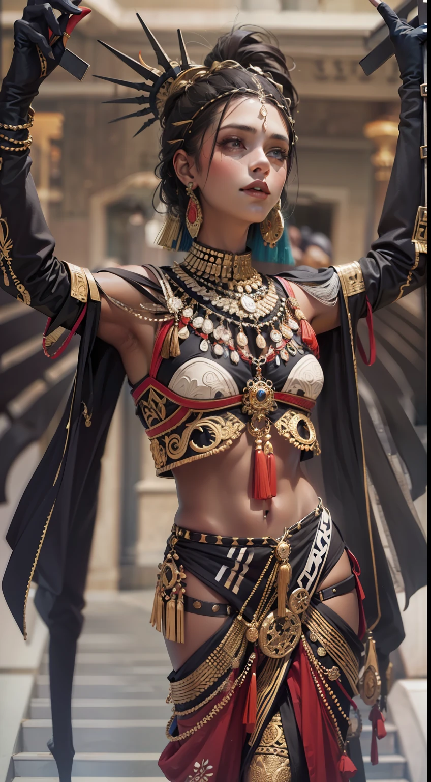 Beautiful woman in intricate Tribal Chic Outfit