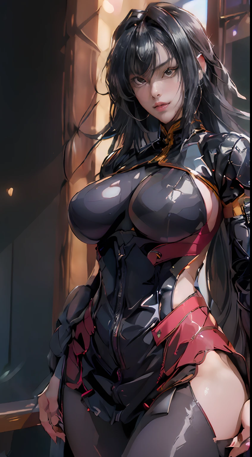 (Best Quality), ((Masterpiece), (Detail: 1.4), 3D, A Beautiful Cyberpunk Woman, HDR (High Dynamic Range), Ray Tracing, NVIDIA RTX, Super-Resolution, Unreal 5, Subsurface Scattering, PBR Textures, Post-Processing, Anisotropic Filtering, Depth of Field, Maximum Sharpness and Clarity, Multi-layer Textures, Albedo and Highlight Maps, Surface Shading, Accurate simulation of light-material interactions, perfect proportions, Octane Render, two-color light, large aperture, low ISO, white balance, rule of thirds, 8K RAW, high slit clothes, split cheongsam, bare shoulders, large boobs, lace trim, pink tender (evening: 1.7), Japan, Tokyo, city view, window, standing under gaze, black clothing, yellow collar shirt, black and red tights, skin_tight, black legs, black pantyhose, Side_boob, Brunette hair, long hair, bangs, yellow eyes, makeup, lipstick, 1 girl, 20 years old, mature female, beautiful fingers, beautiful long legs, beautiful body, beautiful nose, beautiful character design, perfect eyes, perfect face, looking at the audience, NSFW, official art, extremely detailed CG unity 8k wallpaper, perfect lighting, colorful, Bright_Front_face_Lighting, (Masterpiece: 1.0), (best_ quality:1.0), ultra high resolution, 4K, ultra detail, photography, 8K, HDR, high resolution, absurd:1.2, kodak portera 400, film grain, background blur, bokeh:1.2, lens flare, (vibrant_color:1.2) (beautiful, large_Breasts:1.4), (beautiful_face:1.5), (narrow_waist), transparent, lace trim, Lace seduction, bare legs, miniskirt, long legs, thighs, big breasts, huge breasts, split skirt, pink lace trim, buttocks, big breasts, big breasts, big breasts, high split cheongsam, coquettish type, seductive, coquettish, coquettish, big breasts, big breasts, big breasts, chest leakage, bursting breasts, big breasts, seduction, tall figure, white skin and beauty, white hair, fat buttocks, fat buttocks, big buttocks, naked, nothing worn, especially short clothes, bare waist, thong , riotous look, loose long hair, spr