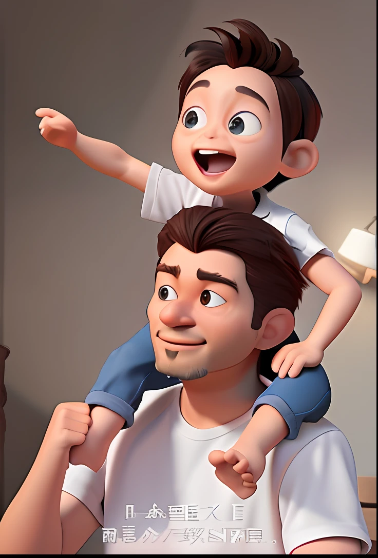 The Araved man carried a child on his shoulder,Sit on a man's shoulder, an animated character, 3 d desenho animado, pixar portrait 8 k photo, 3D characters, father with child, pixar animation,ultra - detailed, photorealistic disney, Pixar Art 3D, disney pixar 3d style, Animated Movies, pixar weta portrait, pixar 3 d animation style, Pixar render