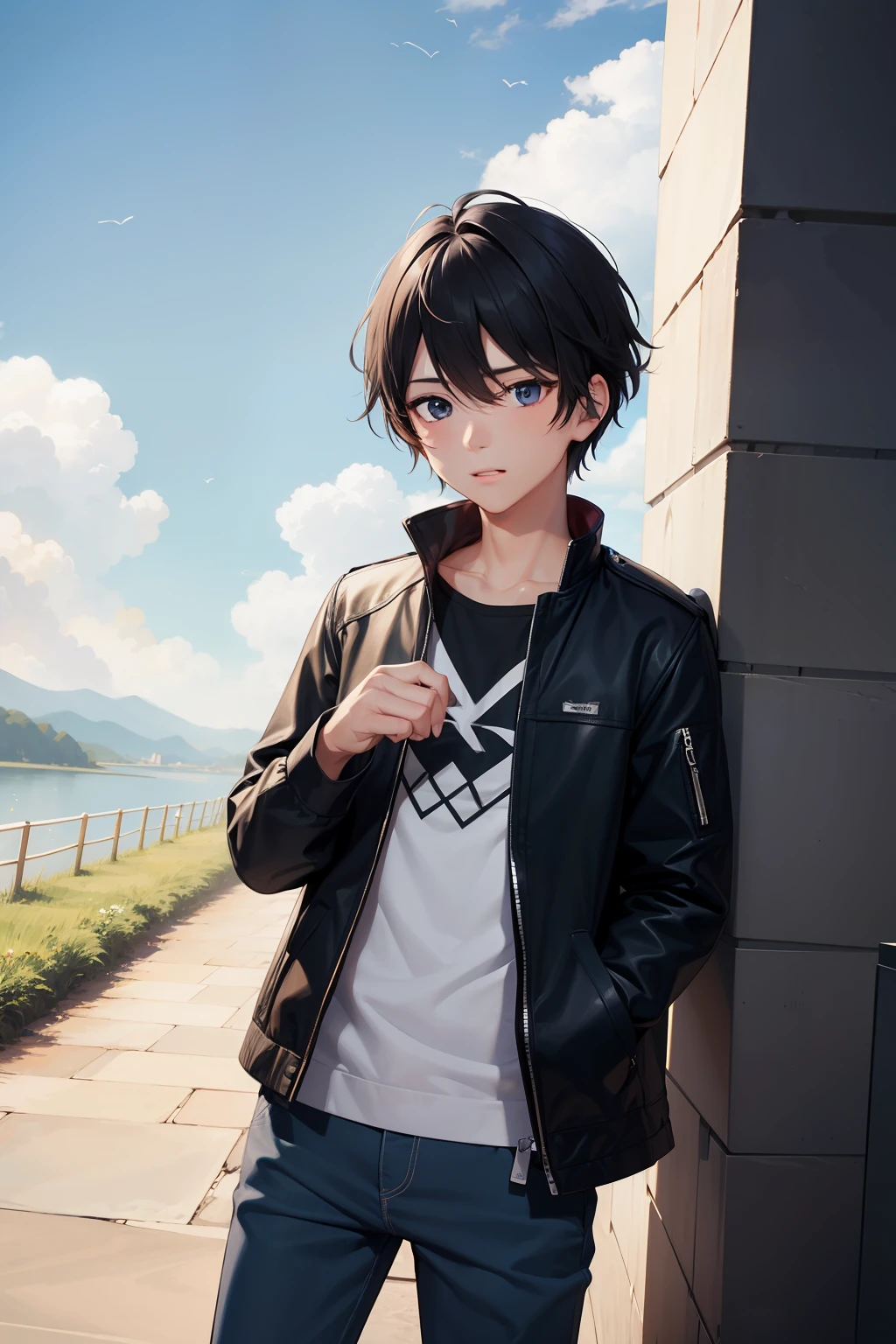 A boy,glomy,Skysky