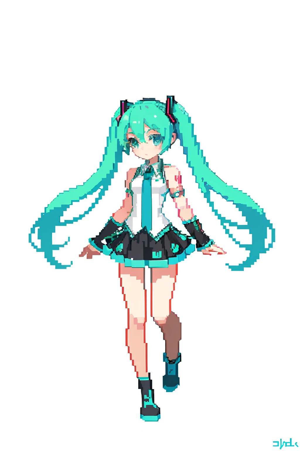 (masterpiece, top quality, best quality), pixel,pixel art,1girl, hatsune miku,full body,