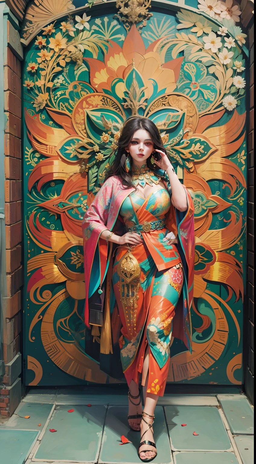 Beautiful woman in intricate Bold and Neon Outfit