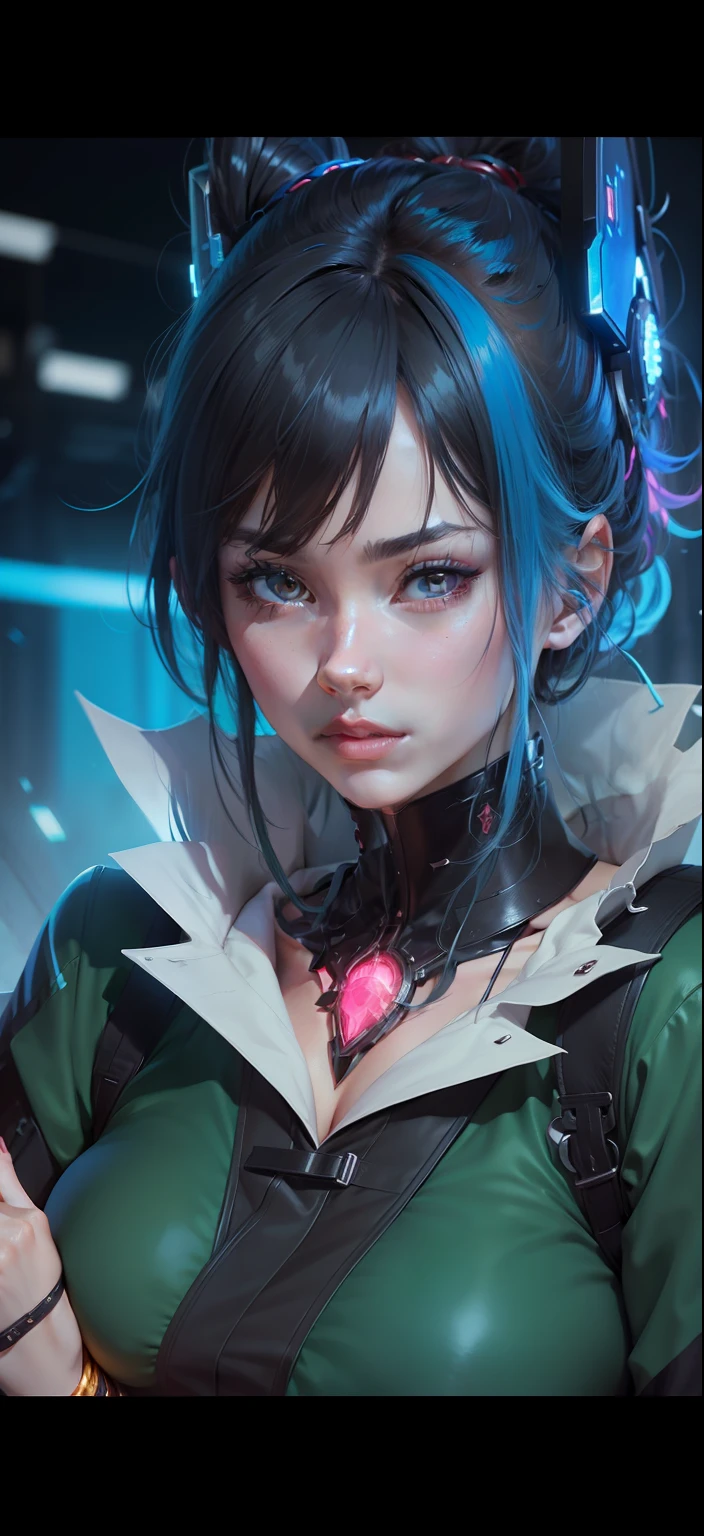 Try Prompts Copy Top quality, 8k, 32k, Masterpiece, close up of a woman in black and red clothes, future anime girl, inspired by Li Shida, cyberpunk anime girl woman, cyberpunk anime girl, female anime character, anime style character, modern cyberpunk anime, cyberpunk anime art, action anime girl woman, detailed anime character art, epic anime style, realistic anime art style, female anime heroine portrait, professional makeup, very big breasted woman, (seductive pose), Sexy, beautiful white face shining, beautiful face, pink cheeks, beautiful lips, porcelain skin, detail intricate, super detailed, super high, highest detailed, high detailed, delicate, incredible detailed, fine detailed, cinematic lighting, top quality, masterpiece, smooth and beautiful, CG , unity, 8k wallpaper, Stunning, fine detail, unity CG wallpaper 8k ultra detailed, large file size, ultra detailed, high resolution, incredible detail, stunning detail, depth of field, oil painting effect in Rembrandt art style, concept portrait art in Stanley Artgerm Lau style, WLOP, trending on Artstation, epic, trend in society, detailed digital painting, very high quality model, guren, blue hair, short hair, black eyes, green clothes, bird background.