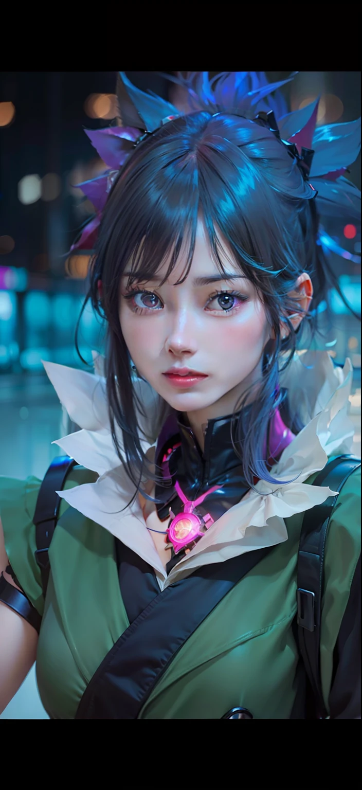 Try Prompts Copy Top quality, 8k, 32k, Masterpiece, close up of a woman in black and red clothes, future anime girl, inspired by Li Shida, cyberpunk anime girl woman, cyberpunk anime girl, female anime character, anime style character, modern cyberpunk anime, cyberpunk anime art, action anime girl woman, detailed anime character art, epic anime style, realistic anime art style, female anime heroine portrait, professional makeup, very big breasted woman, (seductive pose), Sexy, beautiful white face shining, beautiful face, pink cheeks, beautiful lips, porcelain skin, detail intricate, super detailed, super high, highest detailed, high detailed, delicate, incredible detailed, fine detailed, cinematic lighting, top quality, masterpiece, smooth and beautiful, CG , unity, 8k wallpaper, Stunning, fine detail, unity CG wallpaper 8k ultra detailed, large file size, ultra detailed, high resolution, incredible detail, stunning detail, depth of field, oil painting effect in Rembrandt art style, concept portrait art in Stanley Artgerm Lau style, WLOP, trending on Artstation, epic, trend in society, detailed digital painting, very high quality model, guren, blue hair, short hair, black eyes, green clothes, city background.