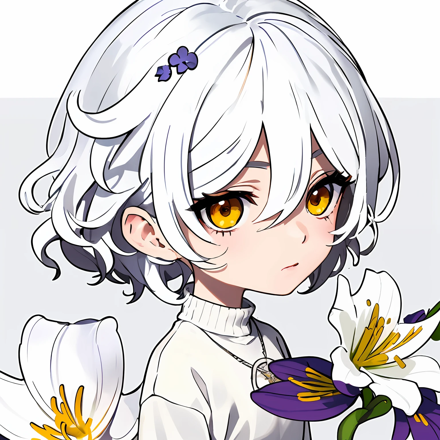 White hair and yellow eyes，offcial art，schoolboy，whitesweater，Black  shorts，Black and white canvas shoes，full bodyesbian，anime visual，whaite hair，Detailed fanart，High Quality Anime Art Style，official character art，anime style character