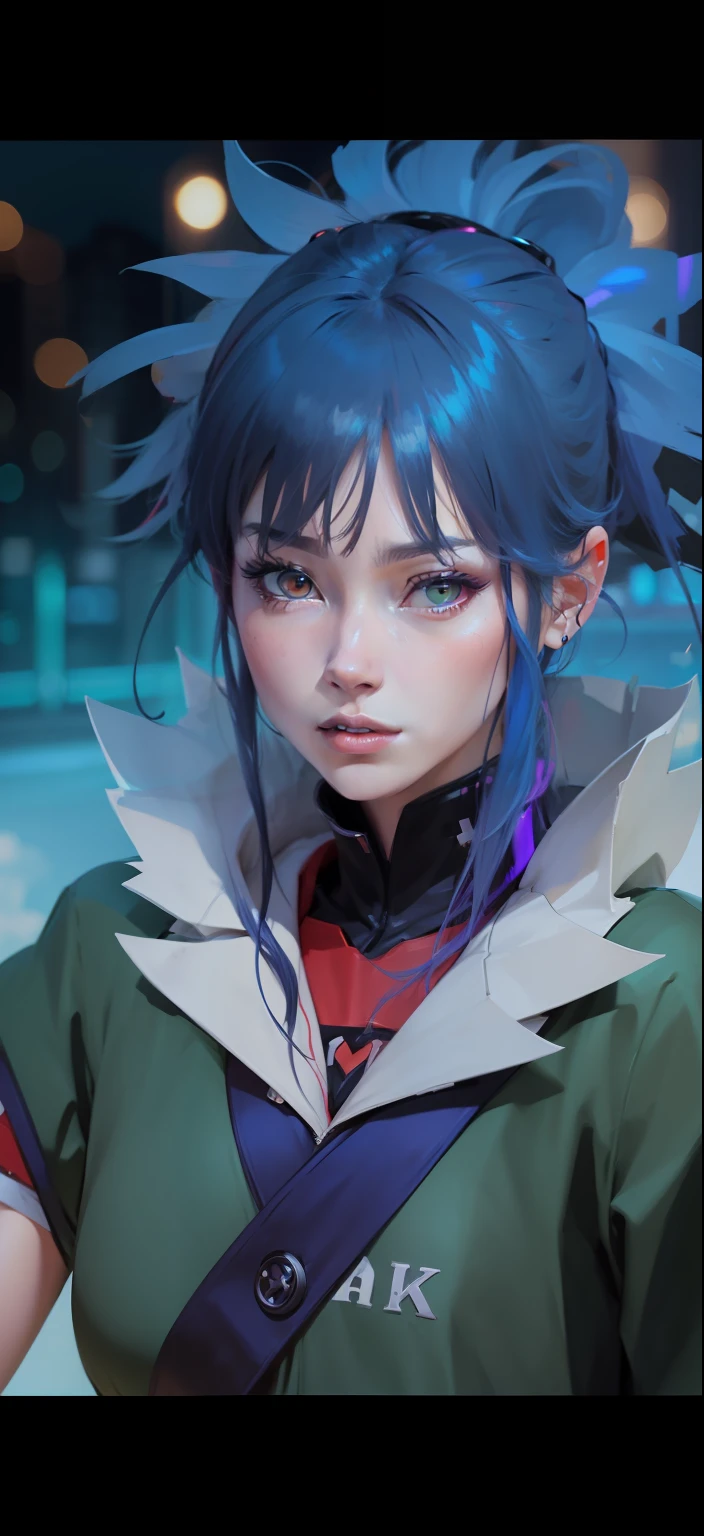 Try Prompts Copy Top quality, 8k, 32k, Masterpiece, close up of a woman in black and red clothes, future anime girl, inspired by Li Shida, cyberpunk anime girl woman, cyberpunk anime girl, female anime character, anime style character, modern cyberpunk anime, cyberpunk anime art, action anime girl woman, detailed anime character art, epic anime style, realistic anime art style, female anime heroine portrait, professional makeup, very big breasted woman, (seductive pose), Sexy, beautiful white face shining, beautiful face, pink cheeks, beautiful lips, porcelain skin, detail intricate, super detailed, super high, highest detailed, high detailed, delicate, incredible detailed, fine detailed, cinematic lighting, top quality, masterpiece, smooth and beautiful, CG , unity, 8k wallpaper, Stunning, fine detail, unity CG wallpaper 8k ultra detailed, large file size, ultra detailed, high resolution, incredible detail, stunning detail, depth of field, oil painting effect in Rembrandt art style, concept portrait art in Stanley Artgerm Lau style, WLOP, trending on Artstation, epic, trend in society, detailed digital painting, very high quality model, guren, blue hair, short hair, black eyes, green clothes, city background.