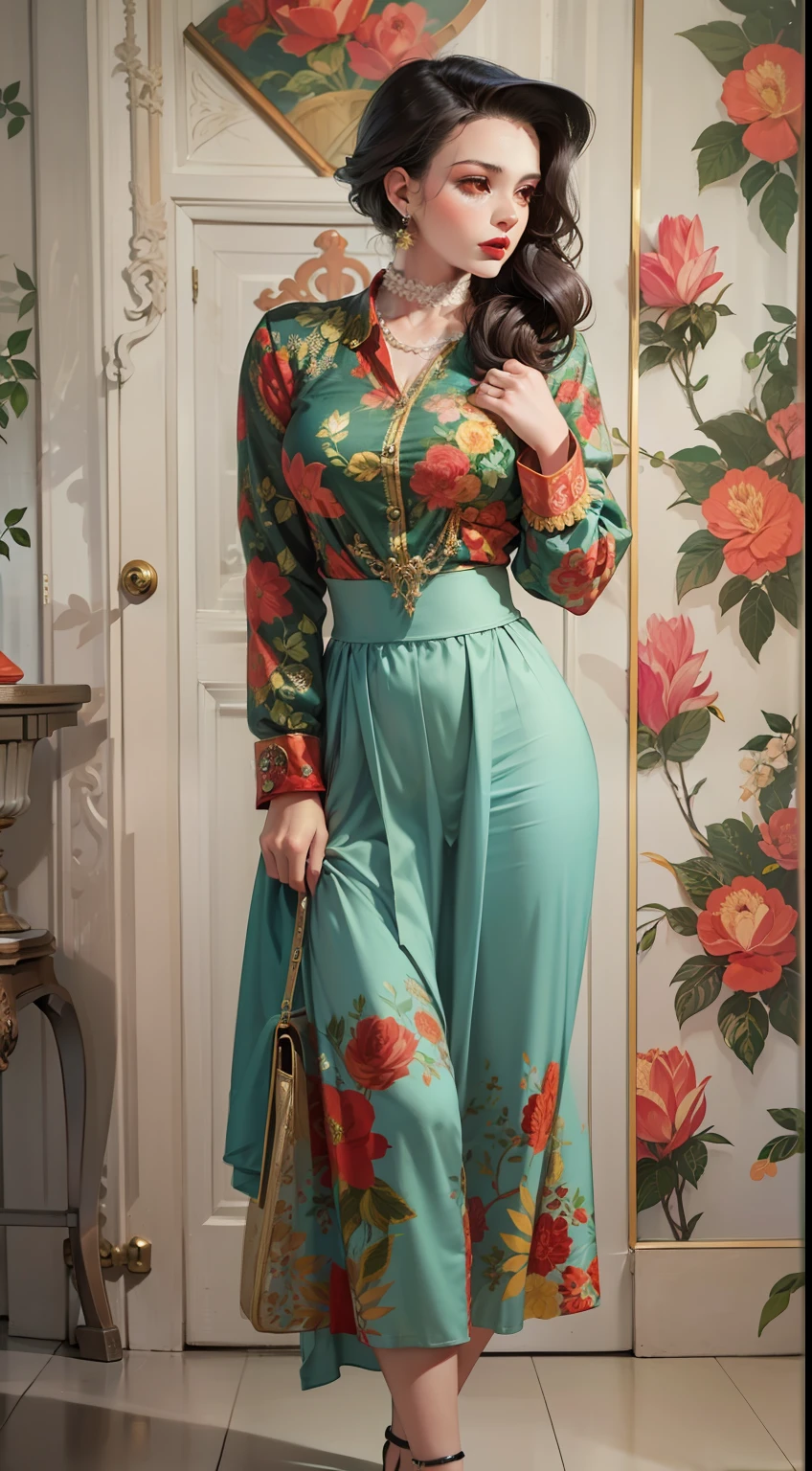 Beautiful woman in intricate Retro 40s Outfit