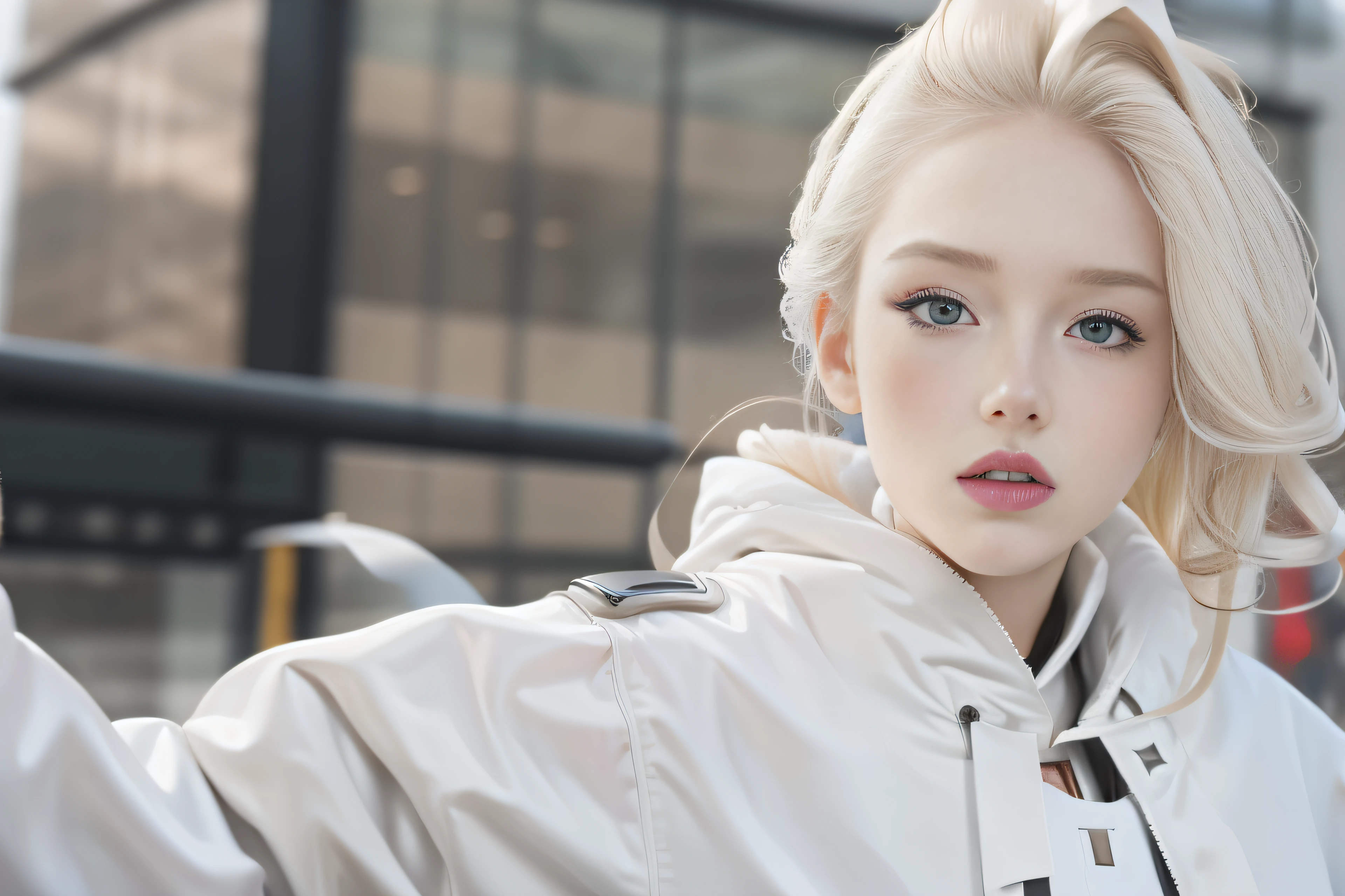 Manteau blanc，white skinned，blond hairbl，Need，Zhu lips，mechs