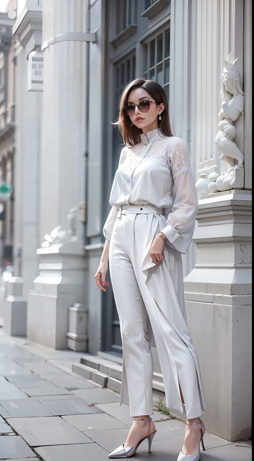 Beautiful woman in intricate Minimal and Monochromatic Outfit