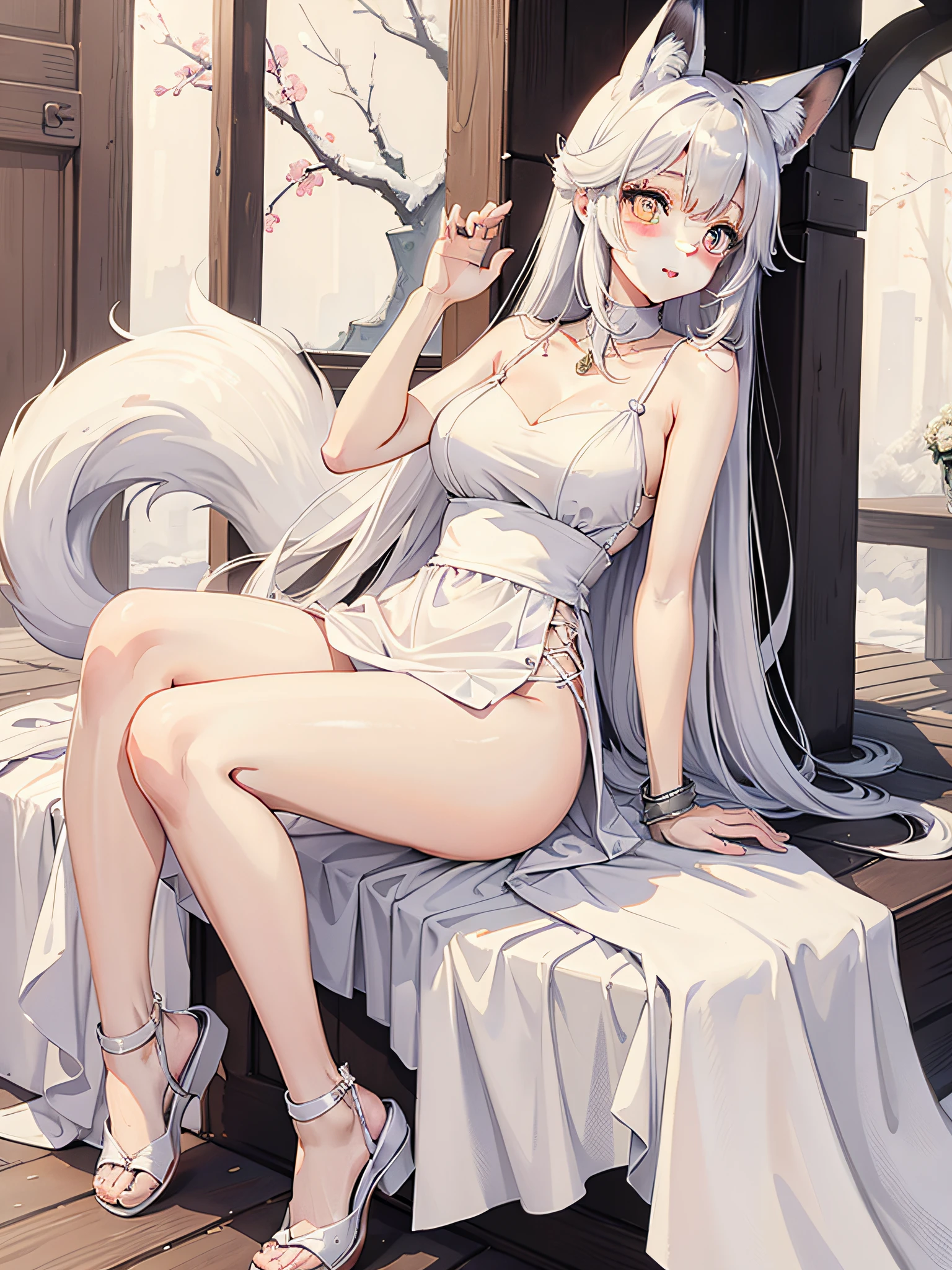 furry,fox,female,cute,white dress,kemono