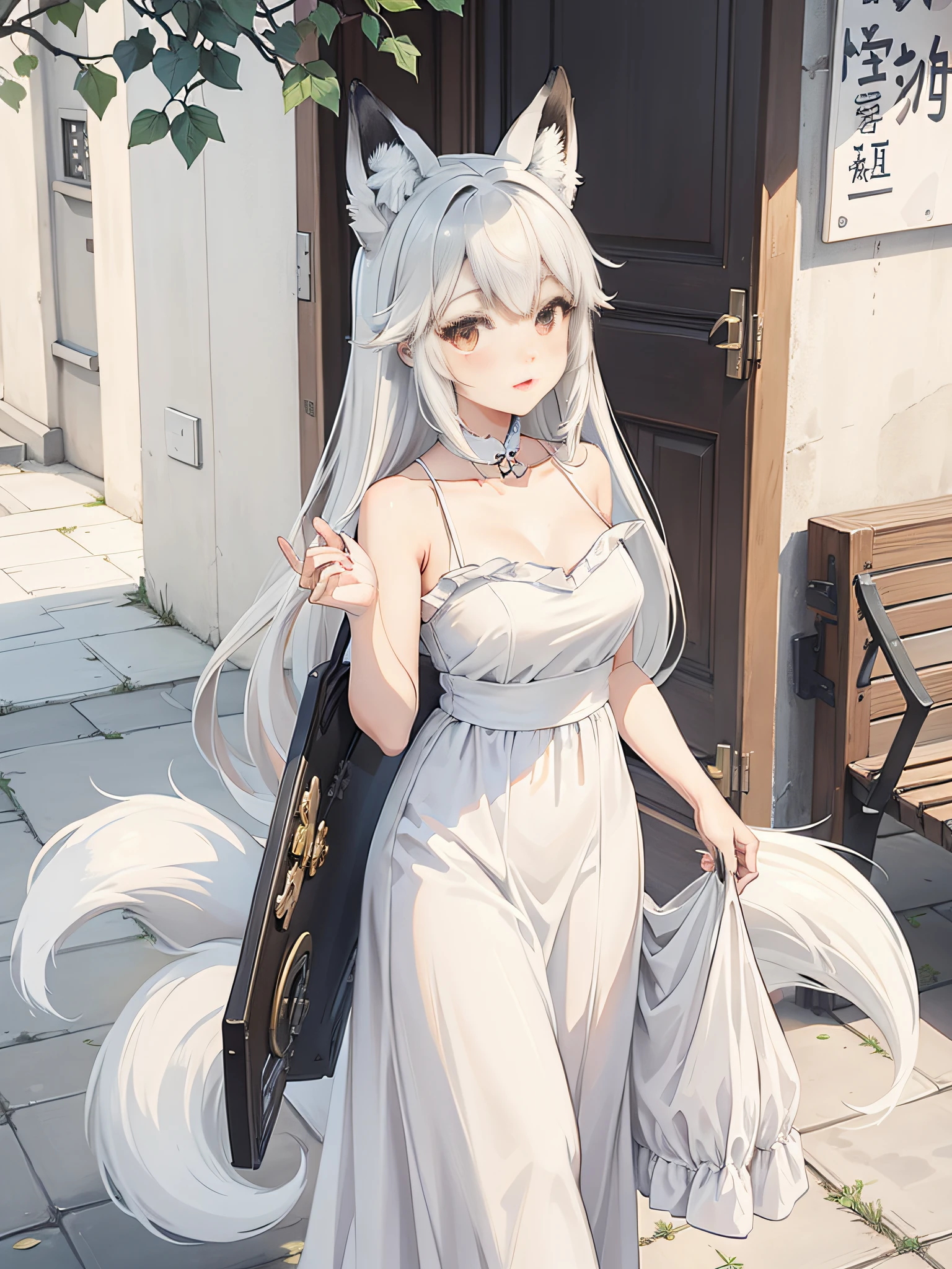 furry,fox,female,cute,white dress,kemono