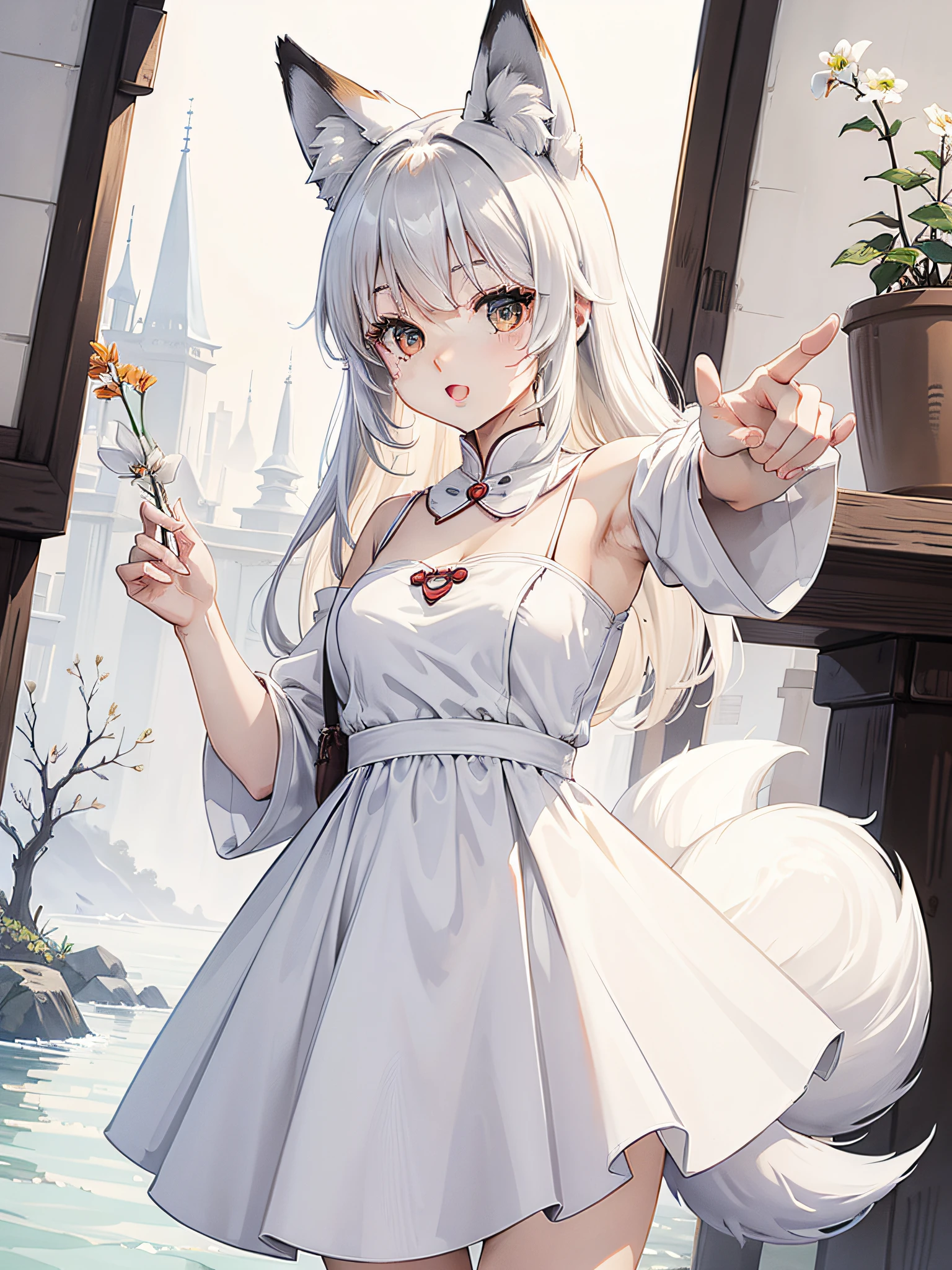 furry,fox,female,cute,white dress,kemono
