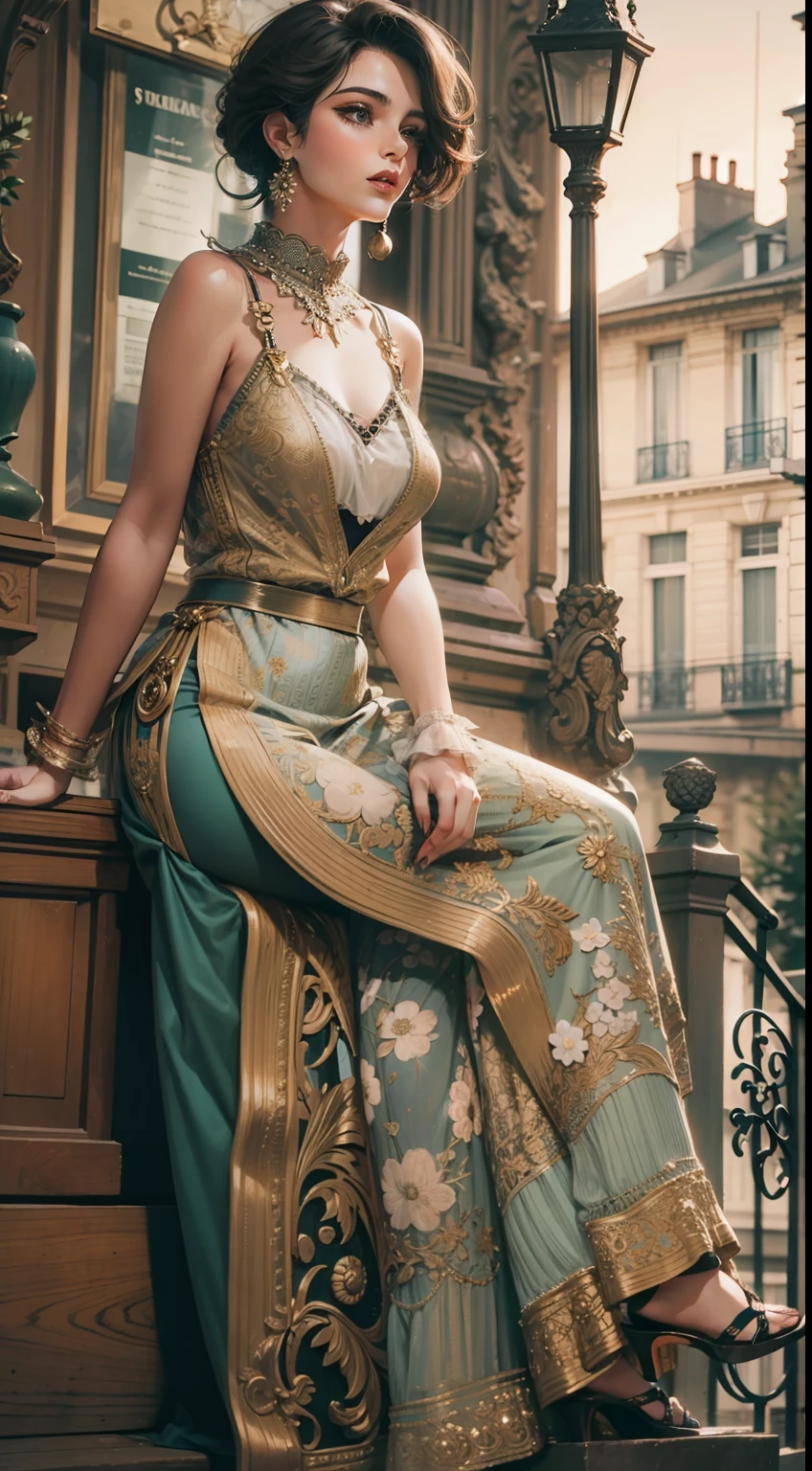 Beautiful woman in intricate Vintage Parisian Outfit