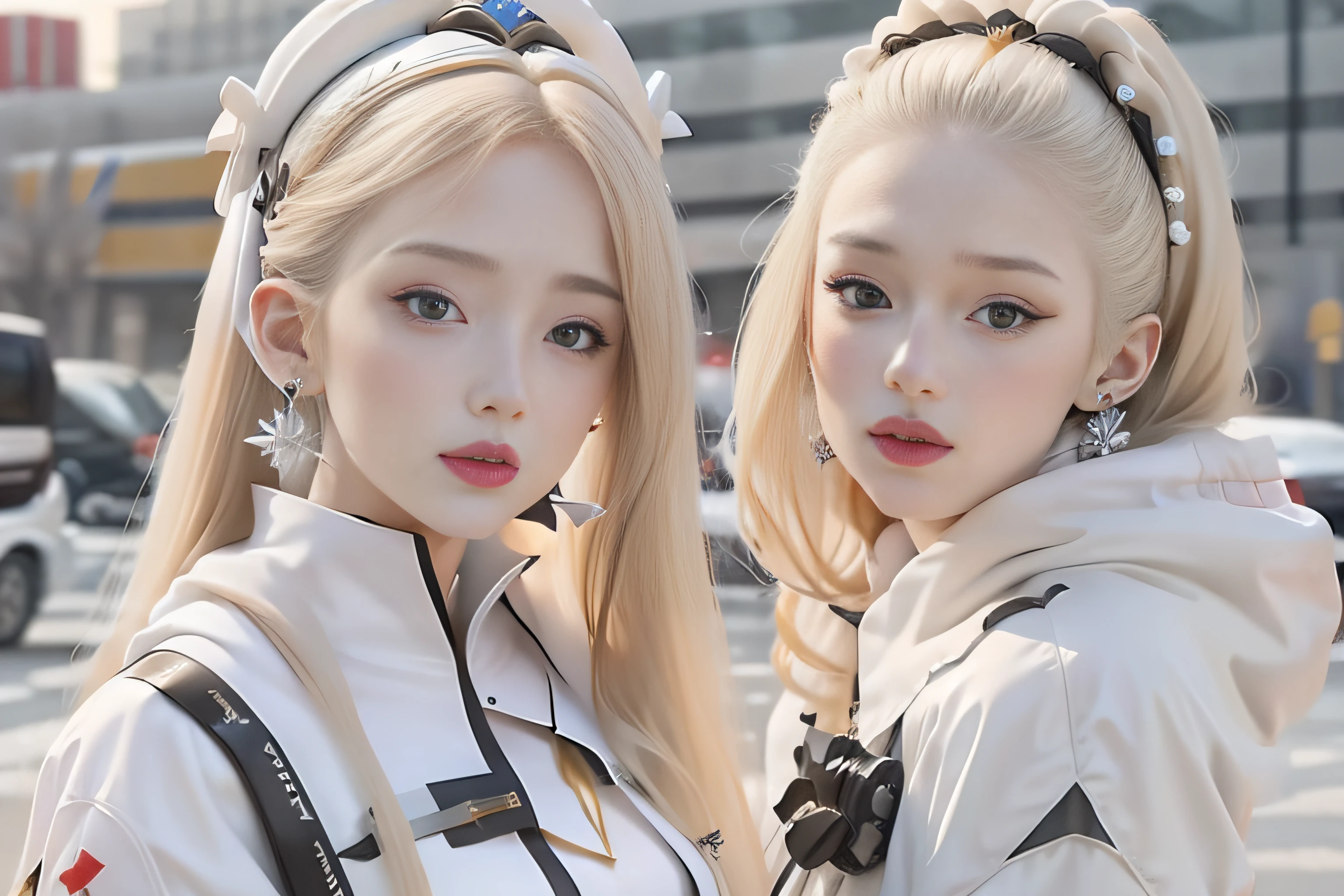 Manteau blanc，white skinned，blond hairbl，Need，Zhu lips，ear jewelry，mechs，Royal Sister Fan