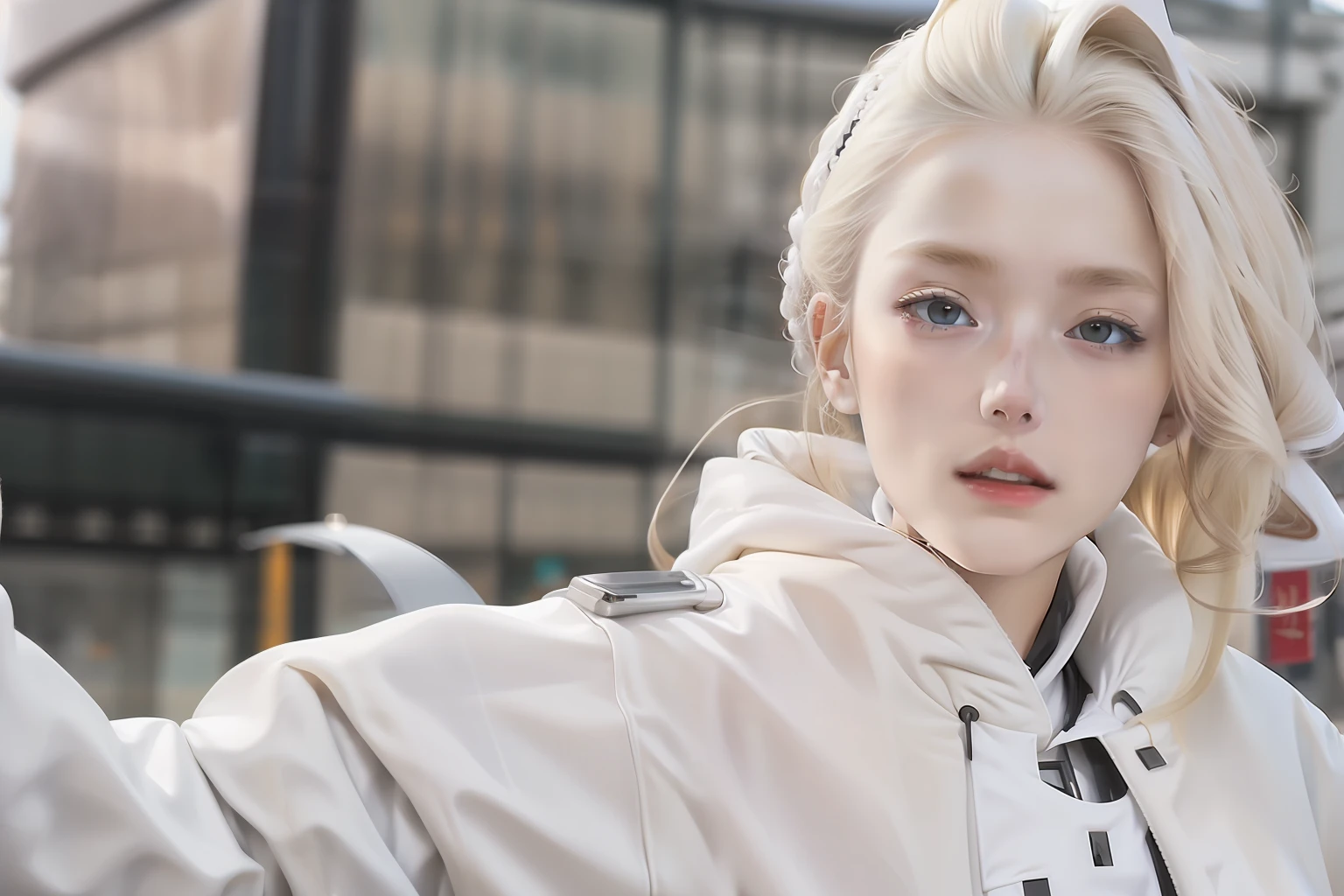 Manteau blanc，white skinned，blond hairbl，Need，Zhu lips，mechs