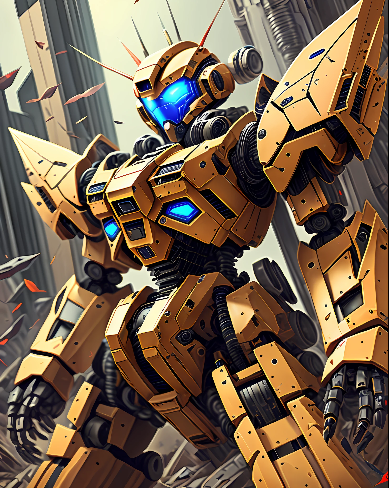 mechanical robot with four arms, gundam, cinematic --auto --s2