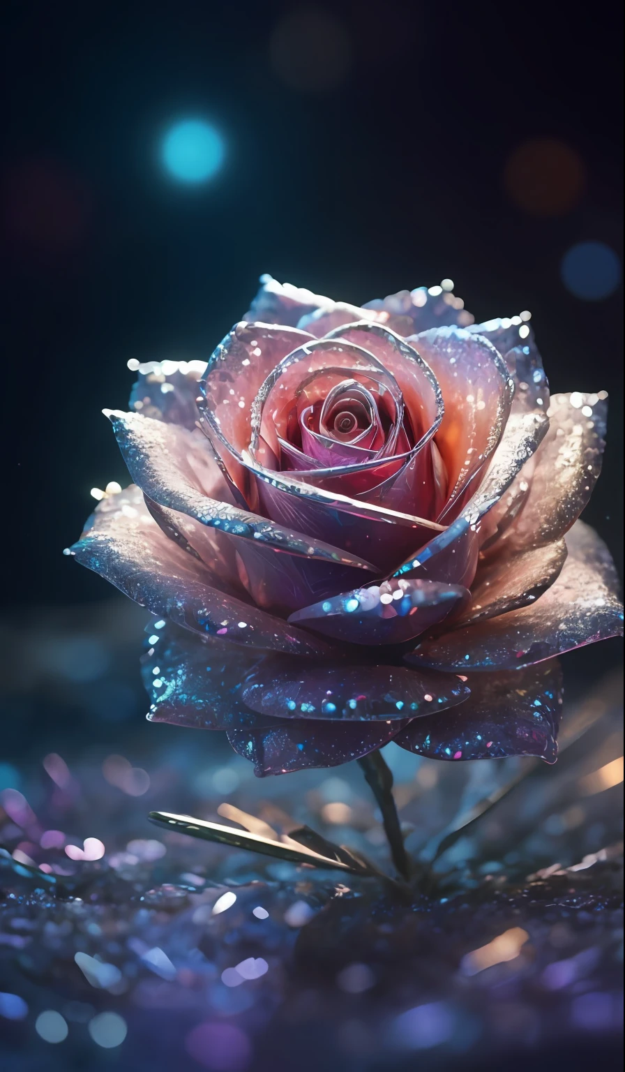 Crystal rose， fanciful, galaxias, cleanness, glittery, glittery, Splendor, Colorful, Amazing photography, dramatic  lighting, photo-realism, ultra - detailed, 4K, depth of fields, A high resolution