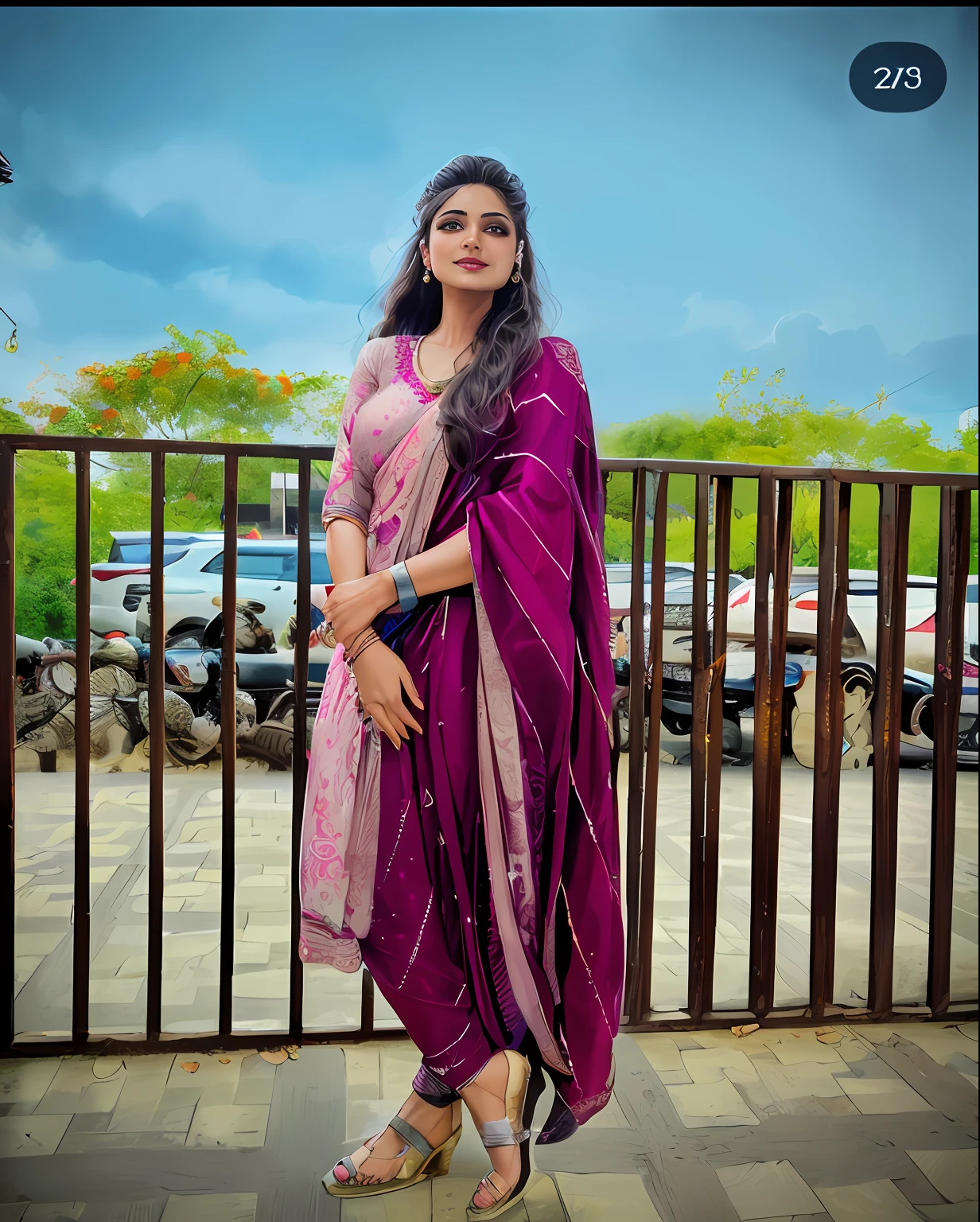 (masterpiece, best quality photography), 1 beautiful girl supermodel sexy warrior curvy Manju Warrier , (big Flowing Hair), smile, (shiny intricate armour), (elegant ornate cyberpunk saree), (warrior boots), (detailed beautiful eyes), (walking in medieval city street), (magical night) , fashion photography, hyperdetailed, (shimmering floating particles), (depth of field)