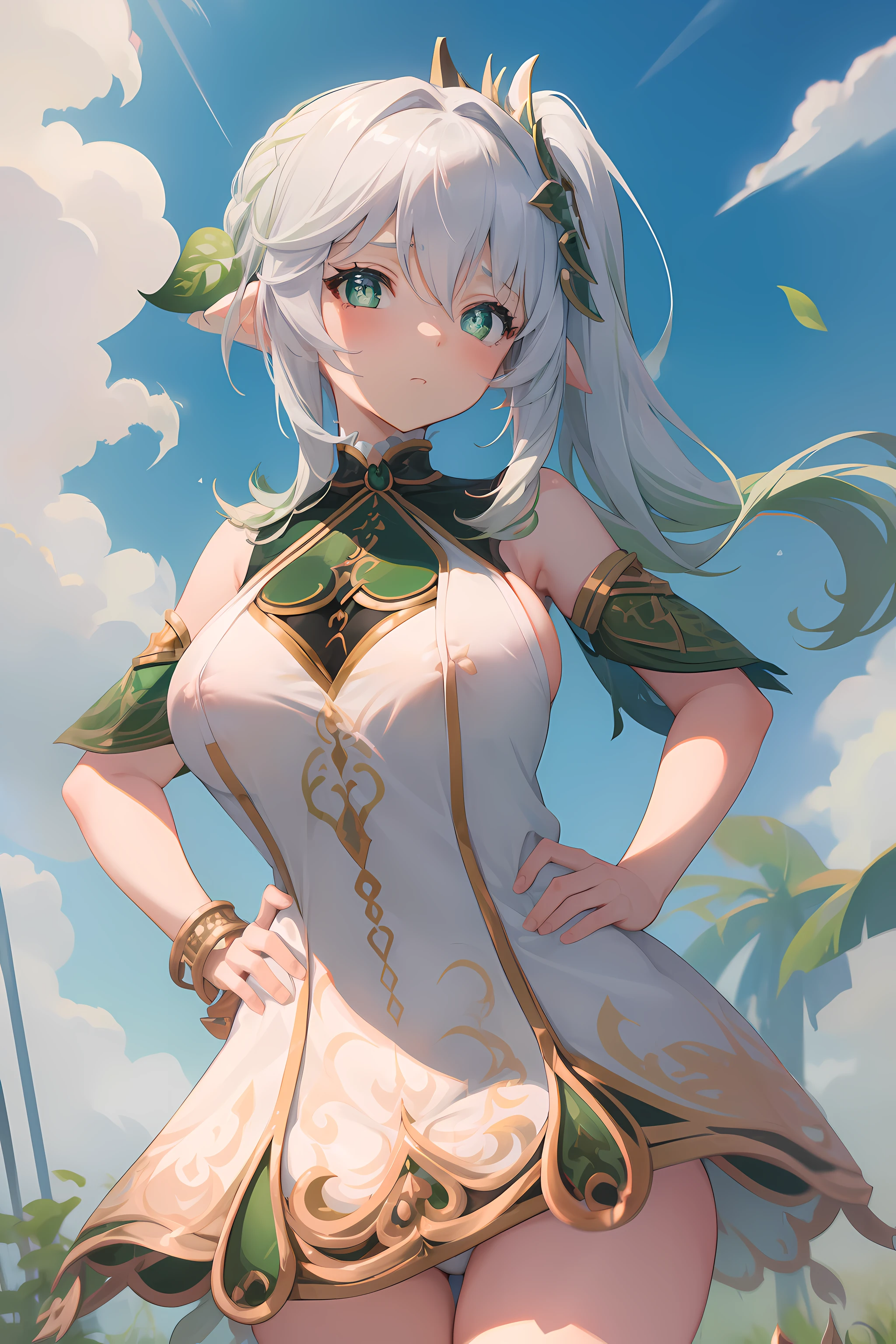 (masterpiece),best quality, expressive eyes, perfect face, 1girl,
big breast, H-cup, good breast, beautiful, gorgeous,anime,girl,lora, floating clothes, tent chest ,nahidarnd,
nahidadef, hands on waist, hands on hips, visible nipples though clothes