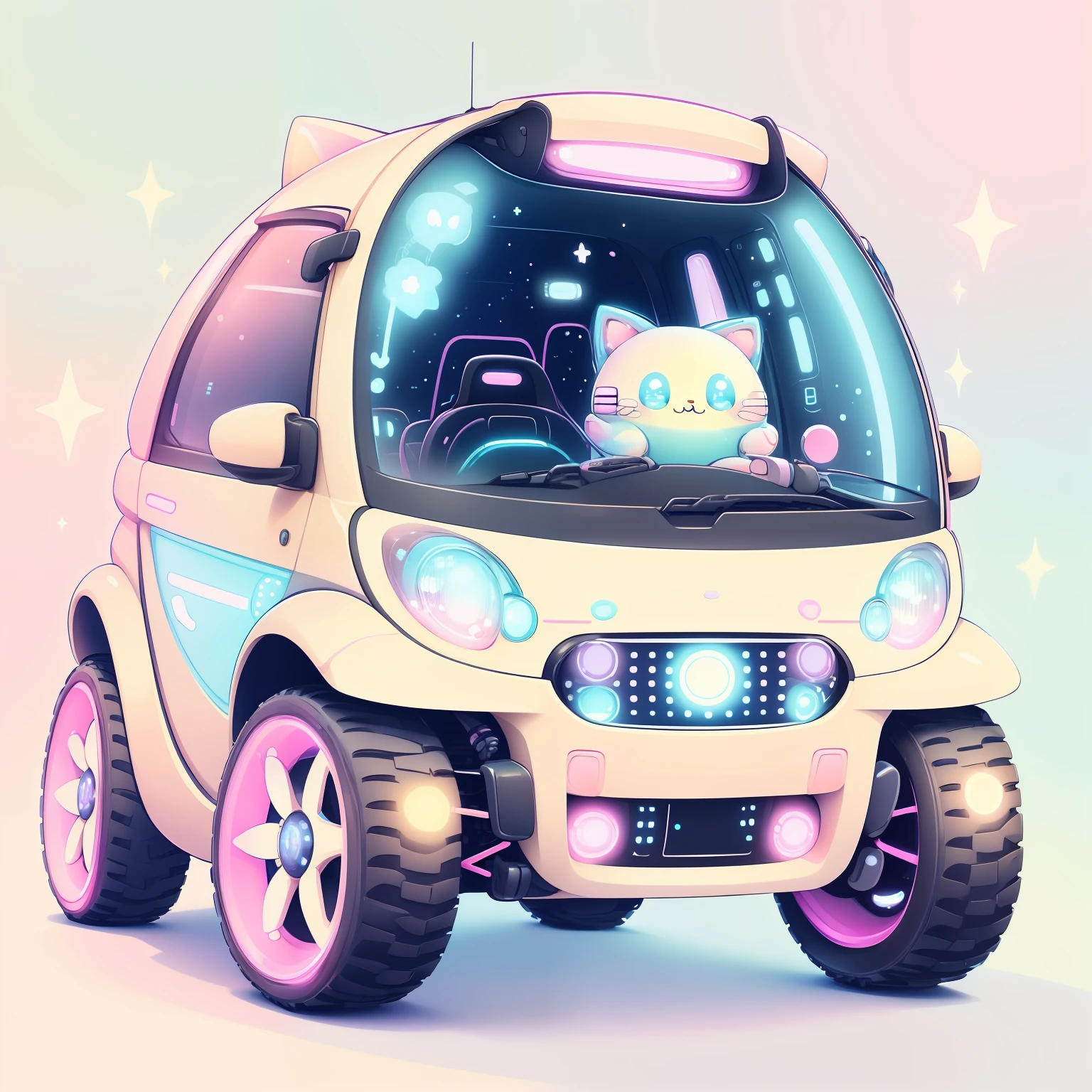 kawaiitech,pastel color, kawaii, cute colors ,scifi, Smart car