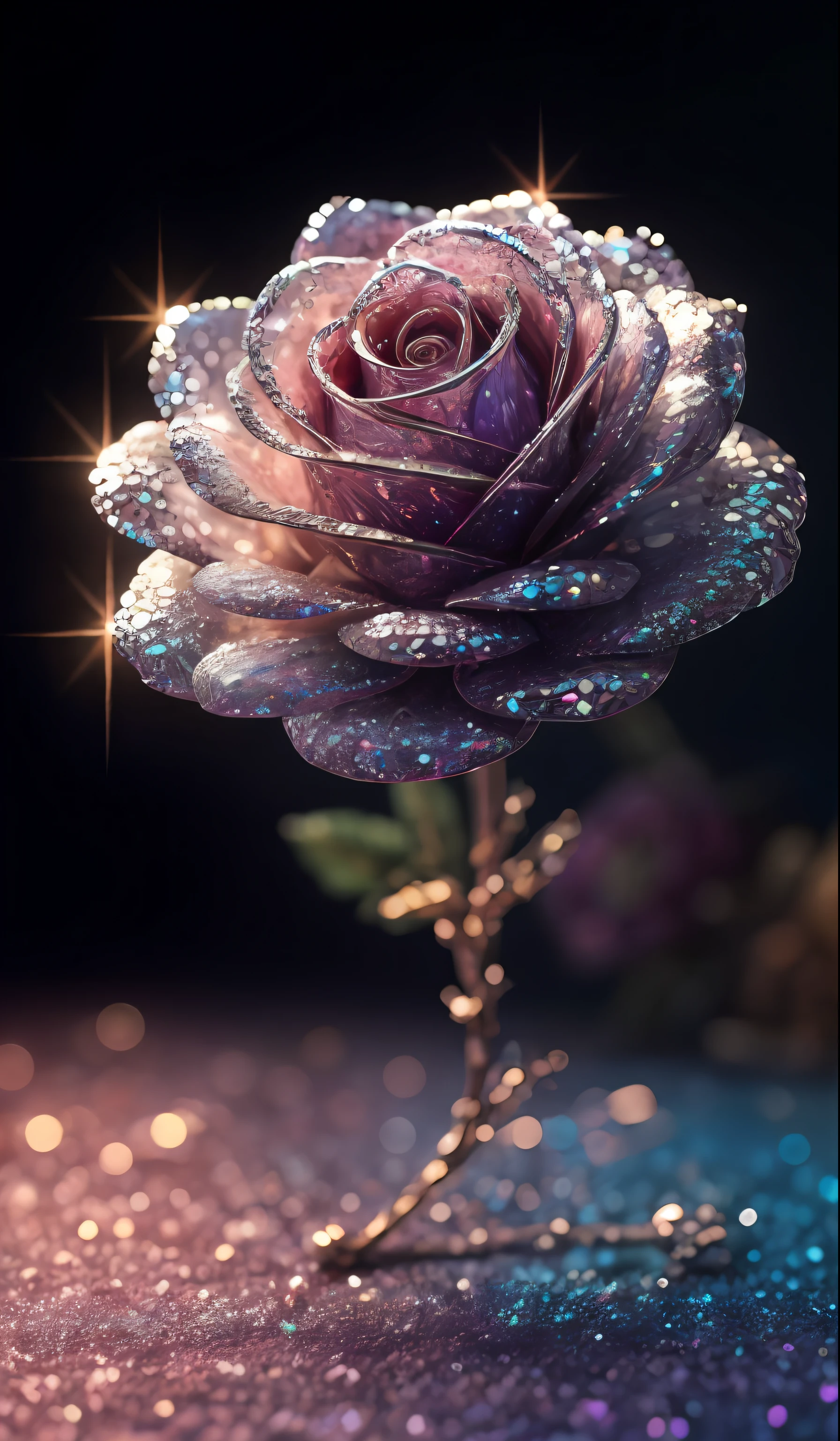Crystal rose, fanciful, galaxias, cleanness, glittery, glittery, Splendor, Colorful, Amazing photography, dramatic lighting, photo-realism, ultra - detailed, 4K, depth of fields, A high resolution