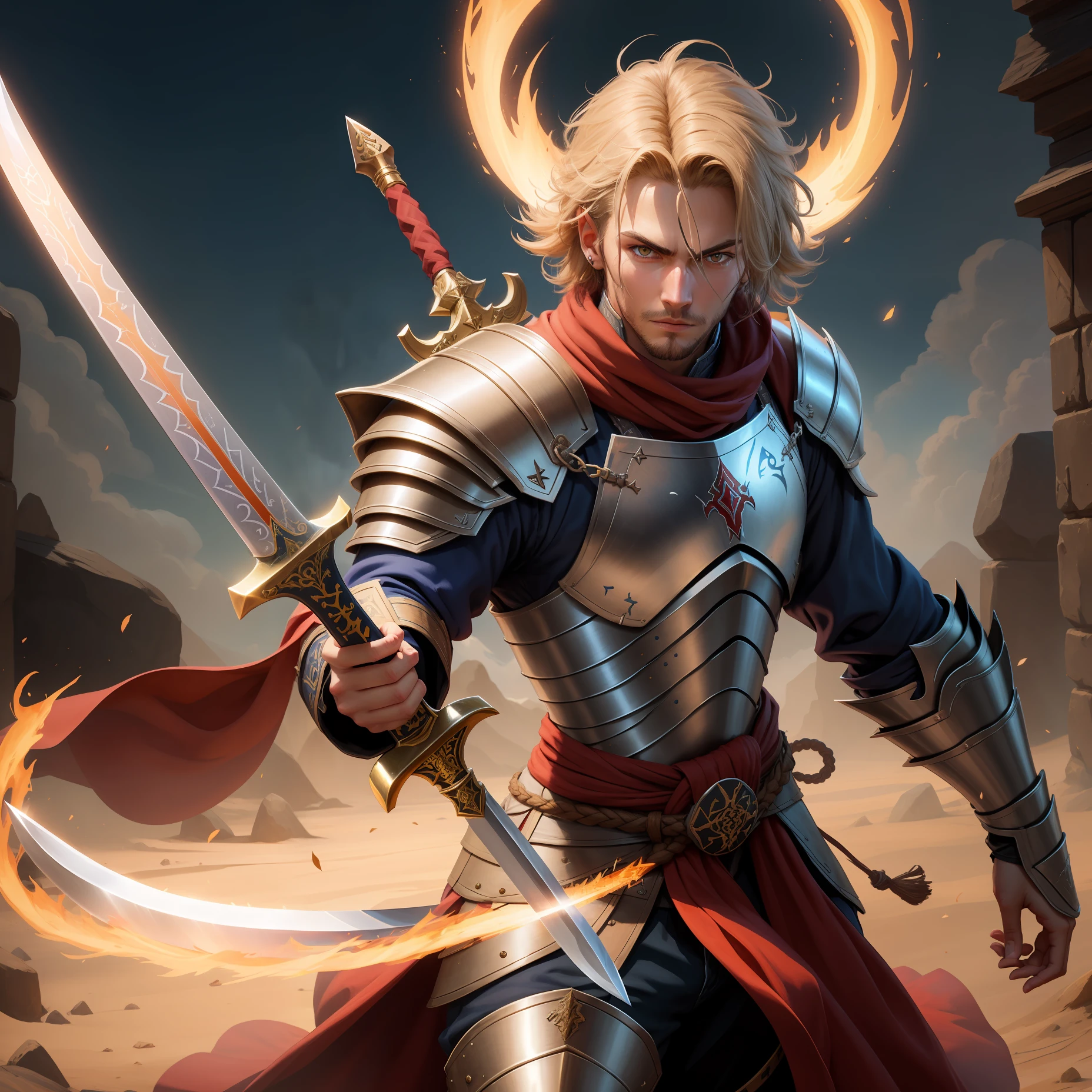 A fearless swordsman with a glowing, rune-covered blade.