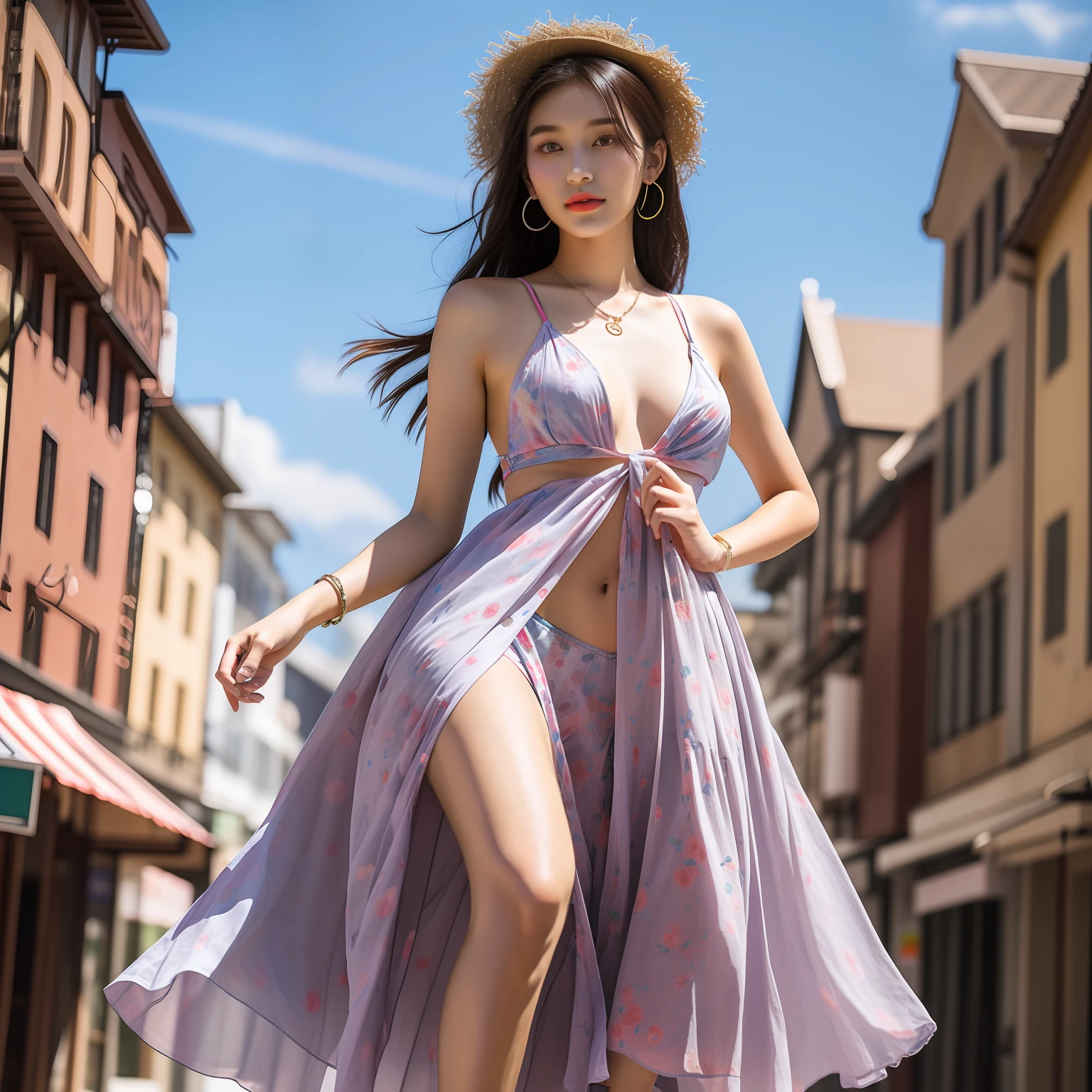 best qualtiy, jewelry，Full body like，Summer clothes，stage，Fashion show，Refined face，pretty  face，18-year-old Asian woman，slimfigure，Smaller bust