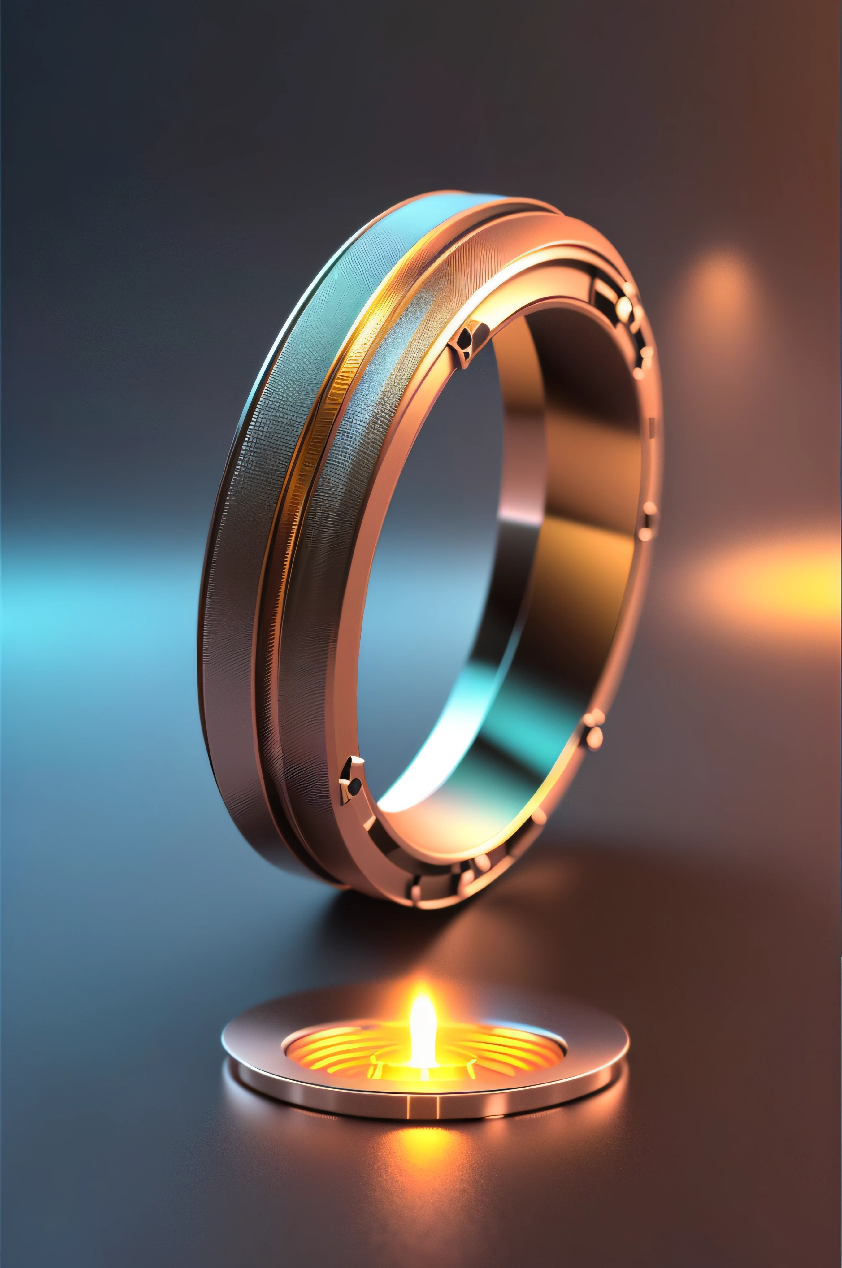 Un primer plano de un anillo con una vela encendida sobre una mesa, Anillo iluminado, Renderizado fotorrealista de 3 D octanos, Renderizado del producto, Renderizado fotorrealista en octanaje, Renderizado de productos 3D, Renderizado 3D de octano fotorrealista, Renderizado en Povray, cinema 4d cinematic render, Product Design Render, Renderizado en Cinema 4 D Octane, renderizado en V-ray