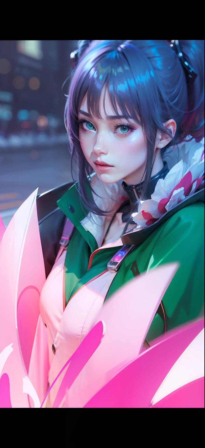 Try Prompts Copy Top quality, 8k, 32k, Masterpiece, close up of a woman in black and red clothes, future anime girl, inspired by Li Shida, cyberpunk anime girl woman, cyberpunk anime girl, female anime character, anime style character, modern cyberpunk anime, cyberpunk anime art, action anime girl woman, detailed anime character art, epic anime style, realistic anime art style, female anime heroine portrait, professional makeup, very big breasted woman, (seductive pose), Sexy, beautiful white face shining, beautiful face, pink cheeks, beautiful lips, porcelain skin, detail intricate, super detailed, super high, highest detailed, high detailed, delicate, incredible detailed, fine detailed, cinematic lighting, top quality, masterpiece, smooth and beautiful, CG , unity, 8k wallpaper, Stunning, fine detail, unity CG wallpaper 8k ultra detailed, large file size, ultra detailed, high resolution, incredible detail, stunning detail, depth of field, oil painting effect in Rembrandt art style, concept portrait art in Stanley Artgerm Lau style, WLOP, trending on Artstation, epic, trend in society, detailed digital painting, very high quality model, guren, blue hair, short hair, black eyes, green clothes, city background.