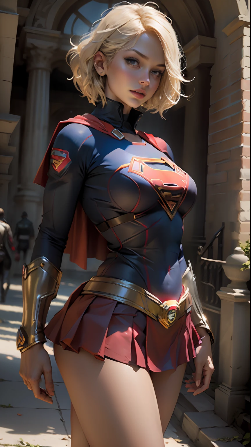 Beautiful woman short hair defined body big breasts, wearing Supergirl cosplay