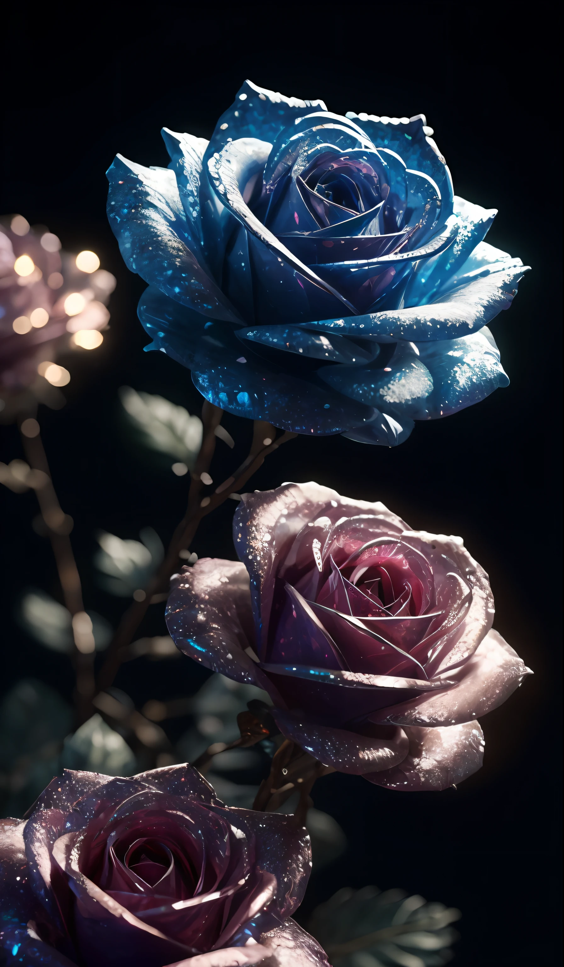 Crystal Rose， Fanciful, intergalactic, cleanness, kirakira, kirakira, Gorgeous, Colorful, amazing photo, dramatic  lighting, photorealisim, ultra - detailed, 4K, depth of fields, hight resolution