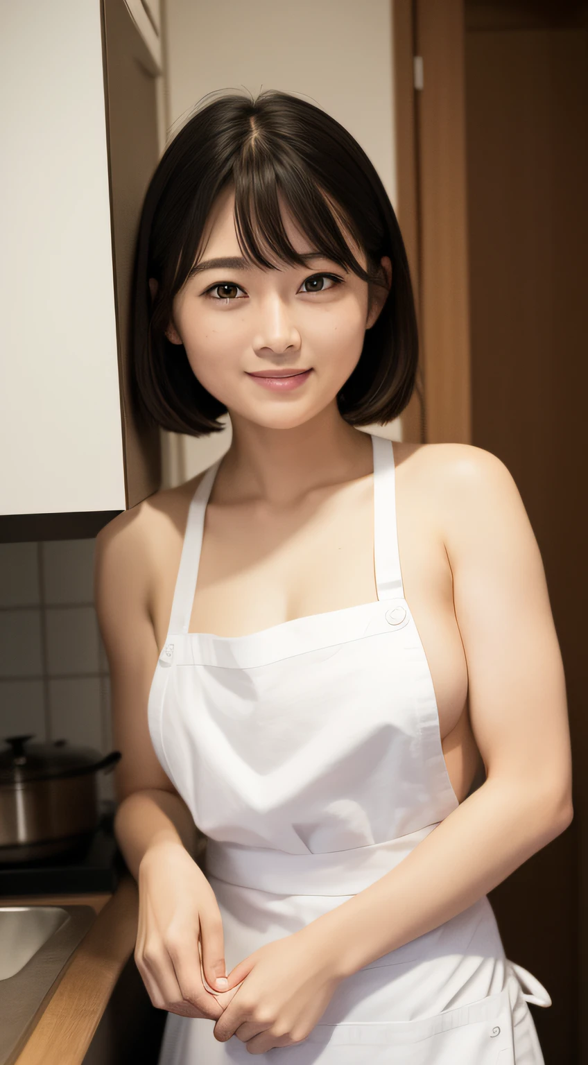 hightquality、​masterpiece、ultra res、cute girl face、kitchin、Naked and wearing an apron、full bodyesbian、Famous actresses of Japan、very beautif