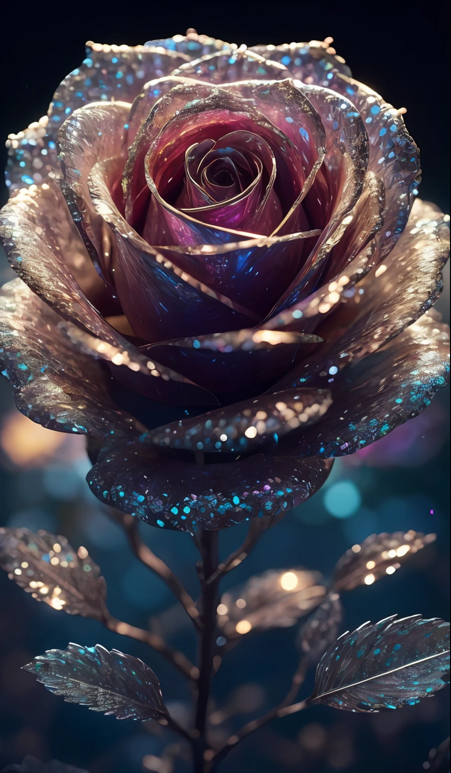 Crystal rose, fanciful, galaxias, cleanness, glittery, glittery, Splendor, Colorful, Amazing photography, dramatic lighting, photo-realism, ultra - detailed, 4K, depth of fields, A high resolution