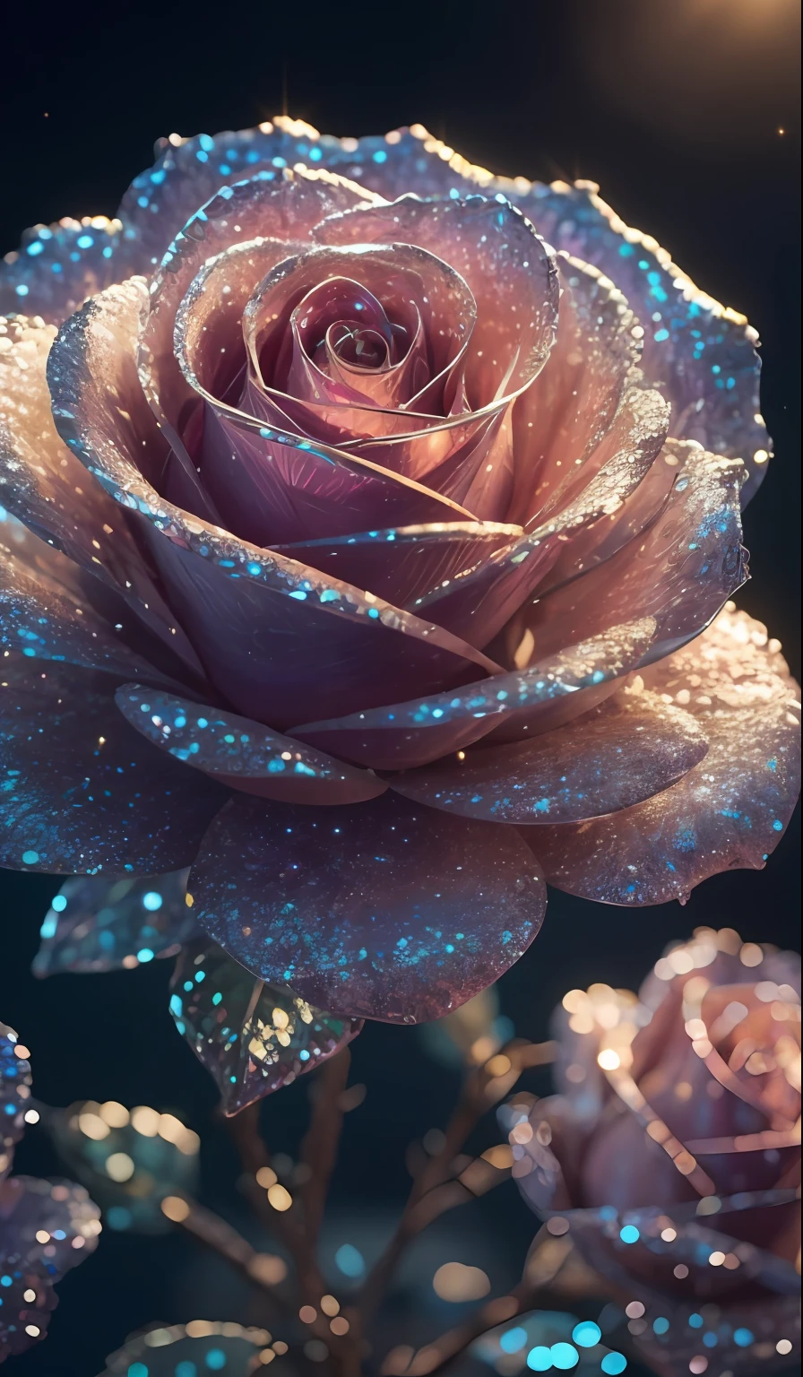 Crystal rose， fanciful, galaxias, cleanness, glittery, glittery, Splendor, Colorful, Amazing photography, dramatic  lighting, photo-realism, ultra - detailed, 4K, depth of fields, A high resolution