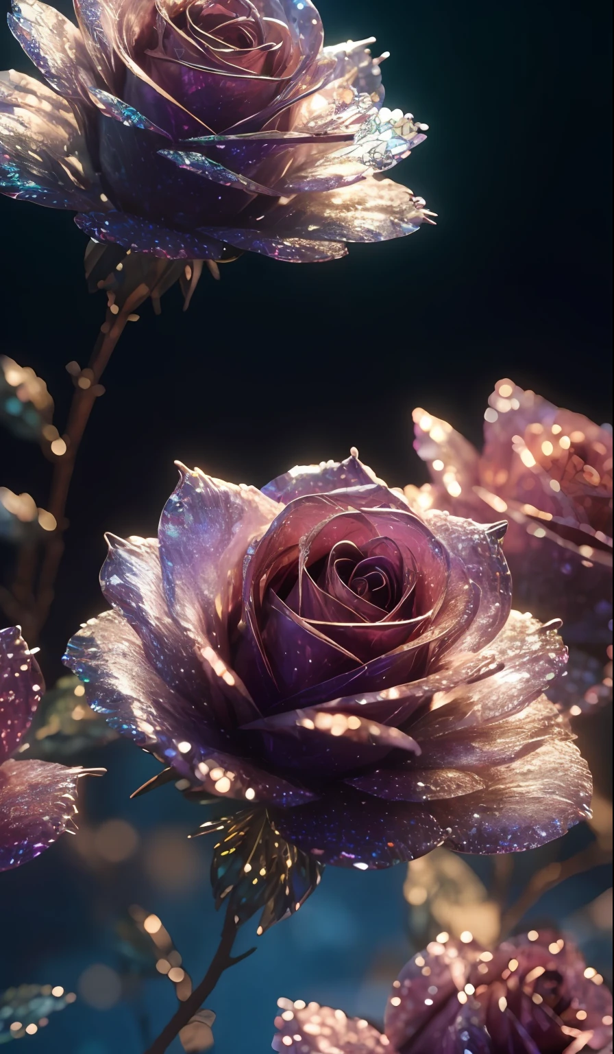 Crystal rose， fanciful, galaxias, cleanness, glittery, glittery, Splendor, Colorful, Amazing photography, dramatic  lighting, photo-realism, ultra - detailed, 4K, depth of fields, A high resolution